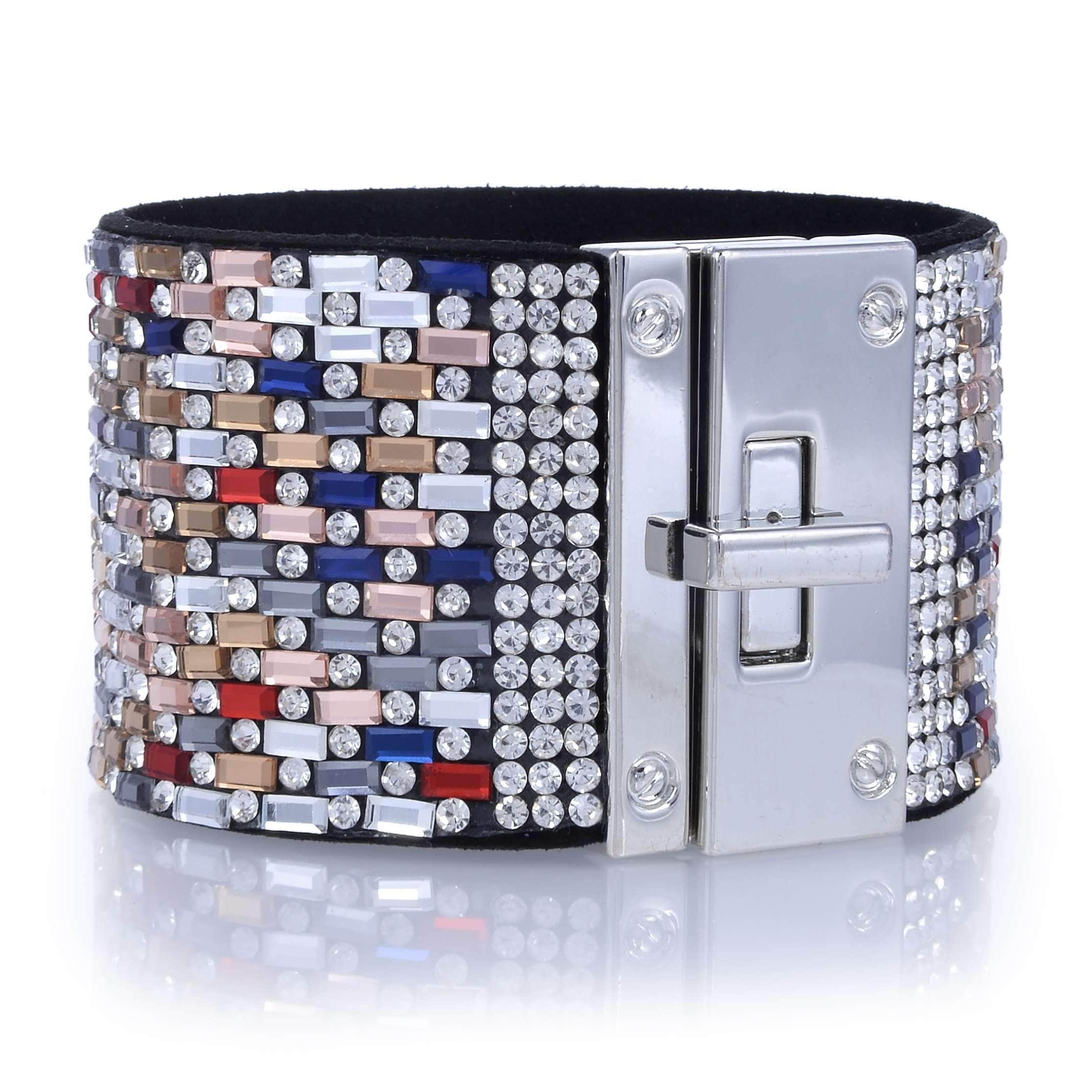 Kalifano Multiwrap Bracelets Wide Strand Bracelet Leather Baguette Gemstone Bead Multi-color With Twist Clasp BMW-16-MT