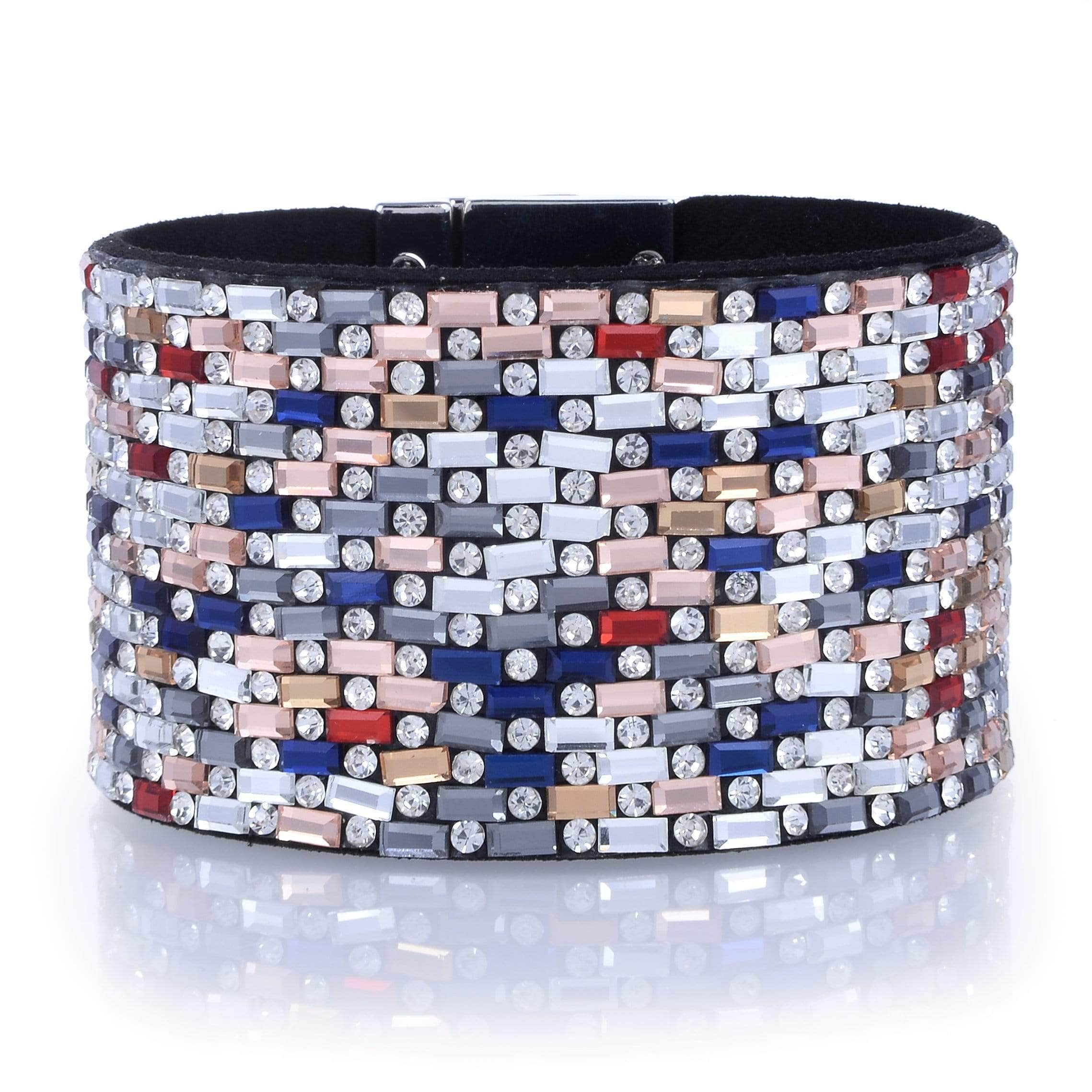 Kalifano Multiwrap Bracelets Wide Strand Bracelet Leather Baguette Gemstone Bead Multi-color With Twist Clasp BMW-16-MT