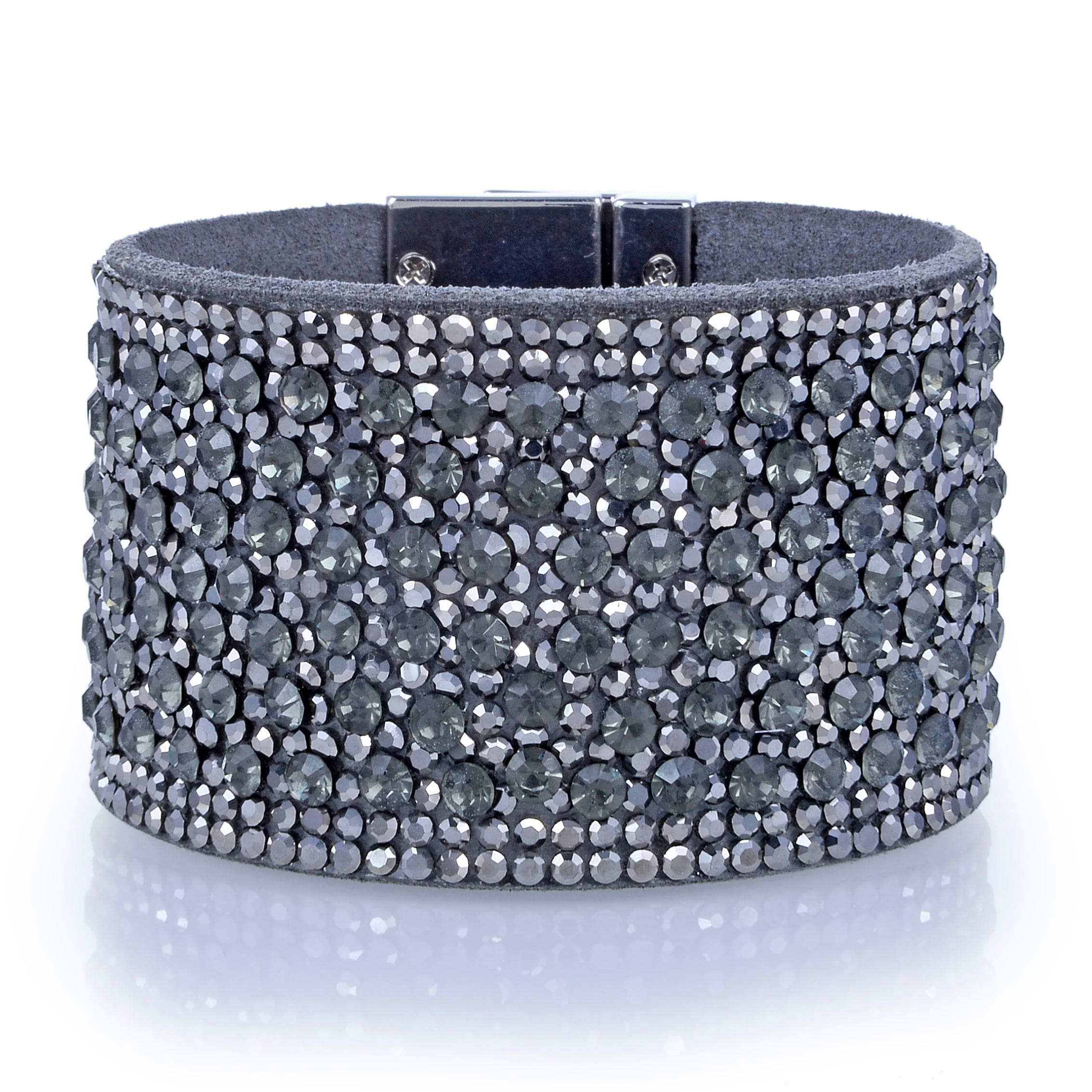 Kalifano Multiwrap Bracelets Wide Strand Bracelet Leather Gemstone Bead Dark Gray With Twist Clasp BMW-15-GN