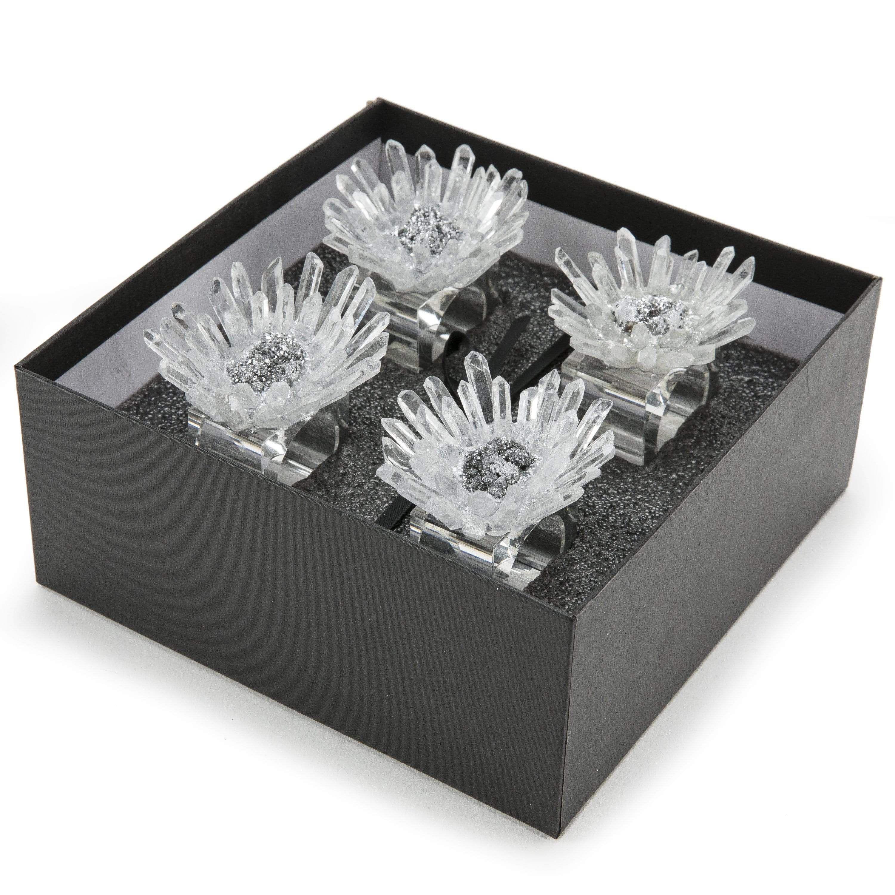 Kalifano Napkin Holder Quartz & Silver Geode Flower Napkin Holder 4 Piece Set GNH-QSF