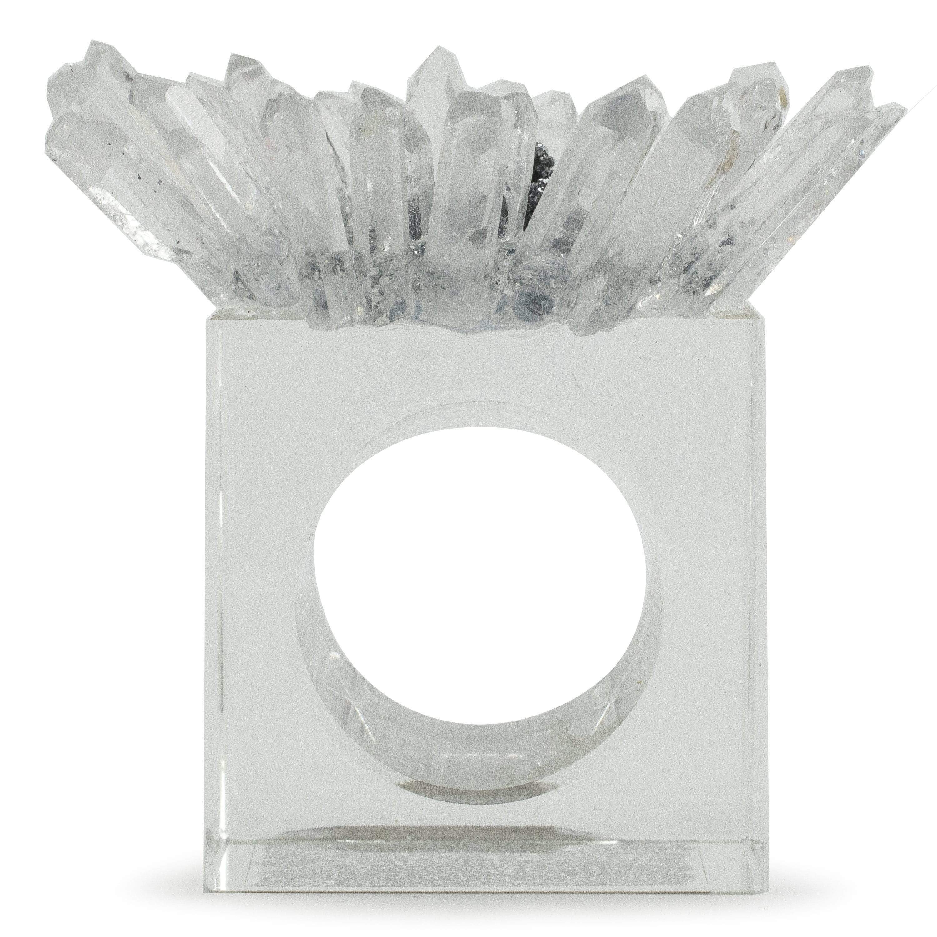 Kalifano Napkin Holder Quartz & Silver Geode Flower Napkin Holder 4 Piece Set GNH-QSF