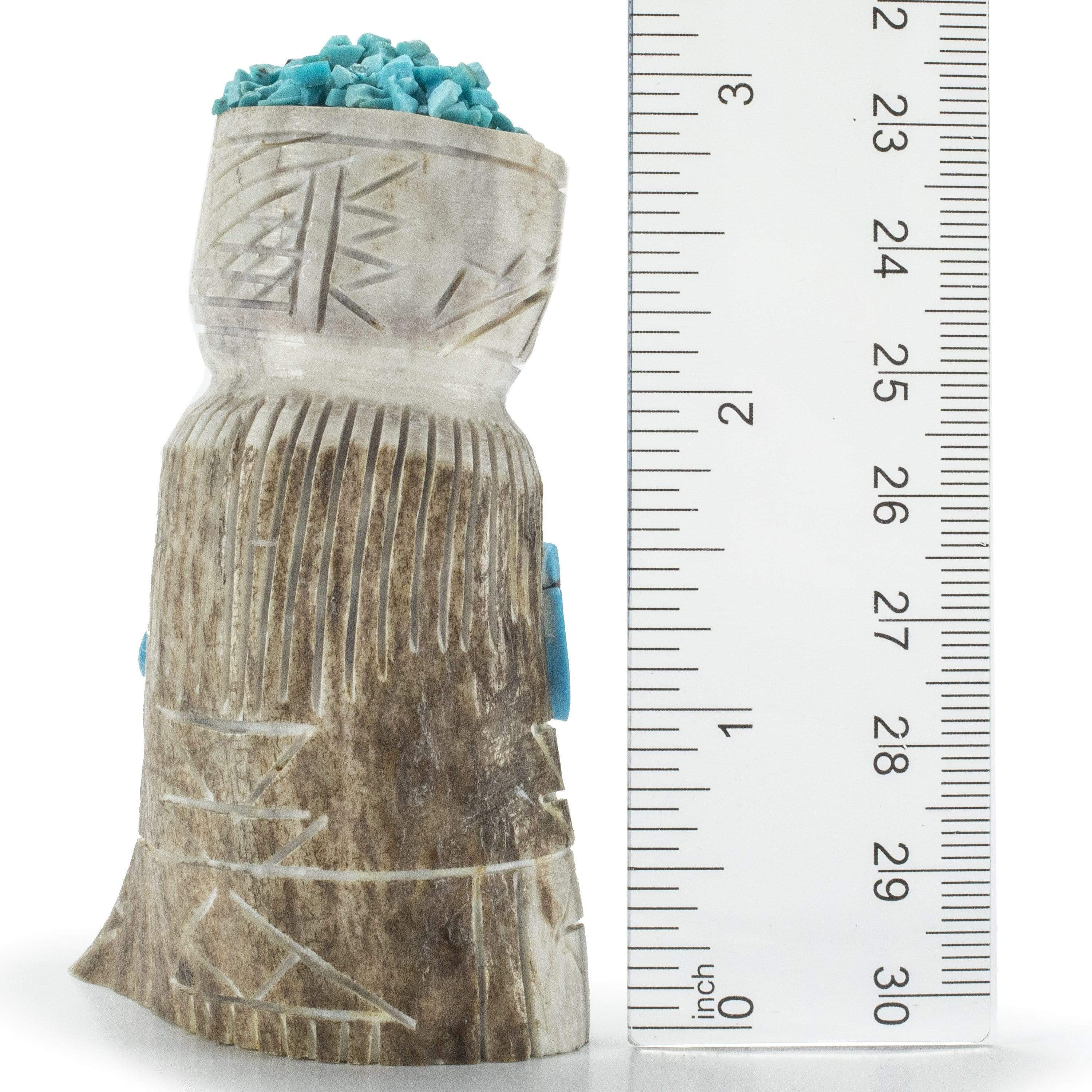 Kalifano Native American Fetish Carvings Amory Cellicion Handmade Zuni Maiden Fetish Carving with Turquoise, Coral, Jet, & Pink Mother of Pearl NAC360.008