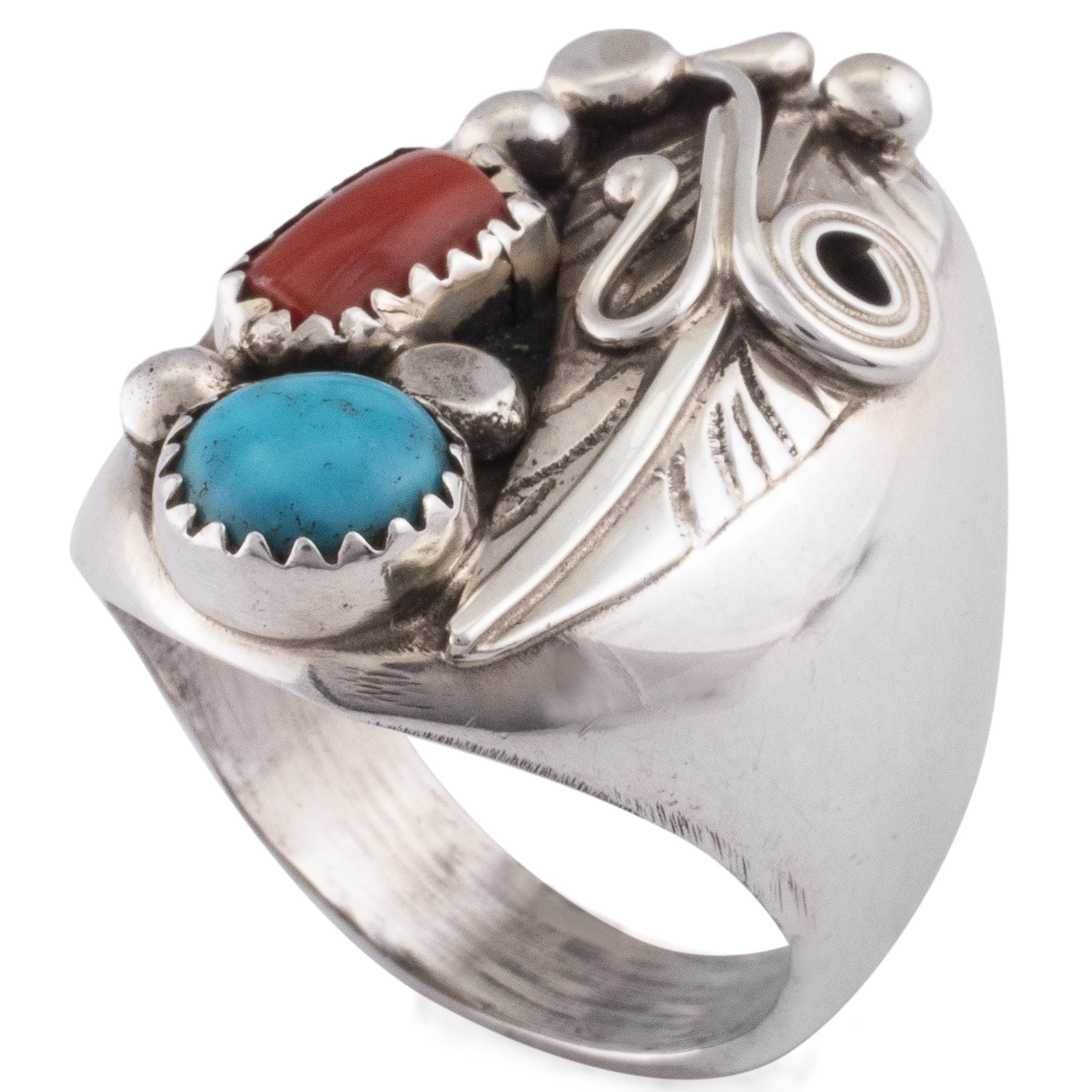 Kalifano Native American Jewelry 10.5 Sleeping Beauty Turquoise and Coral USA Native American Made 925 Sterling Silver Ring NAR1000.022.105