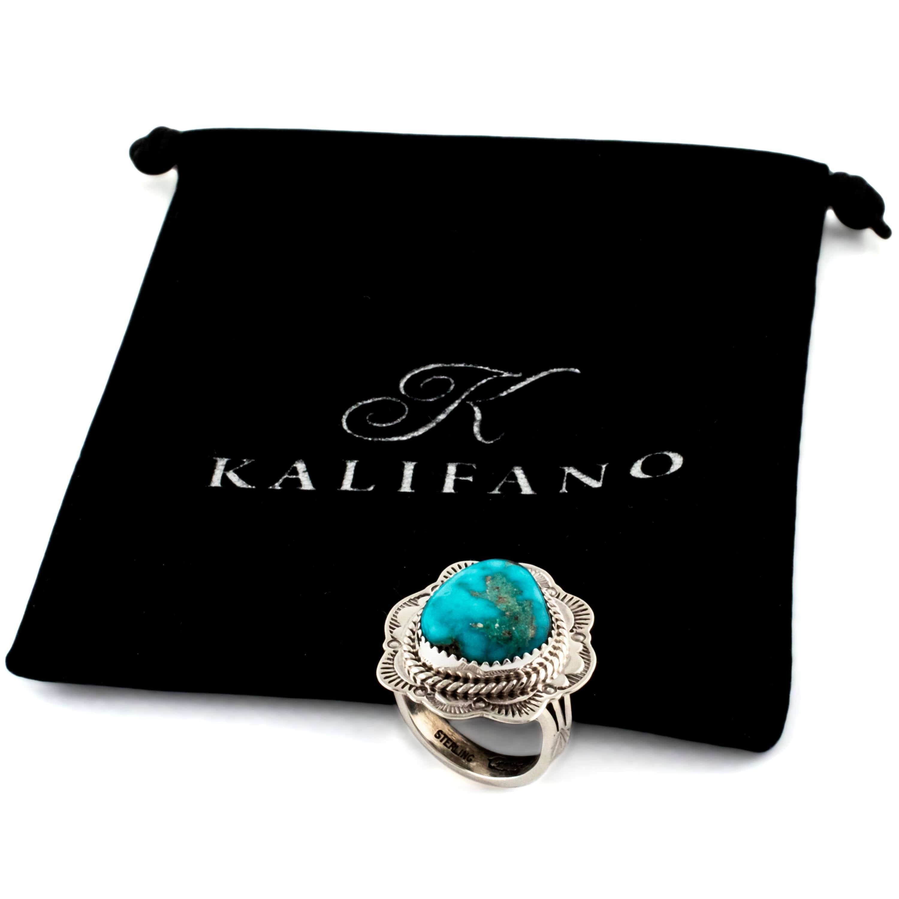 Kalifano Native American Jewelry 10 Joe Piaso Jr. Navajo King Manassa Turquoise USA Native American Made 925 Sterling Silver Ring NAR700.017.10