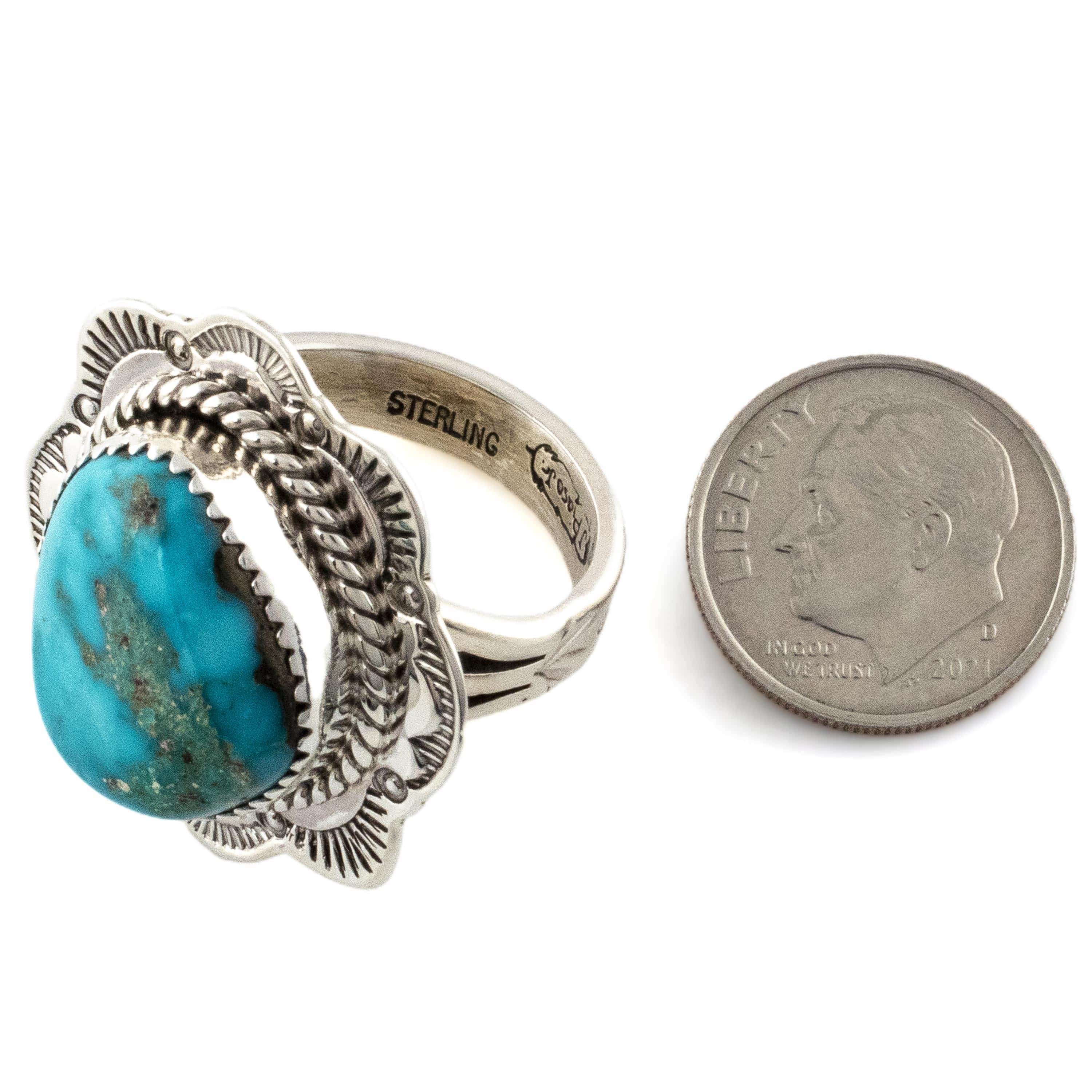 Kalifano Native American Jewelry 10 Joe Piaso Jr. Navajo King Manassa Turquoise USA Native American Made 925 Sterling Silver Ring NAR700.017.10