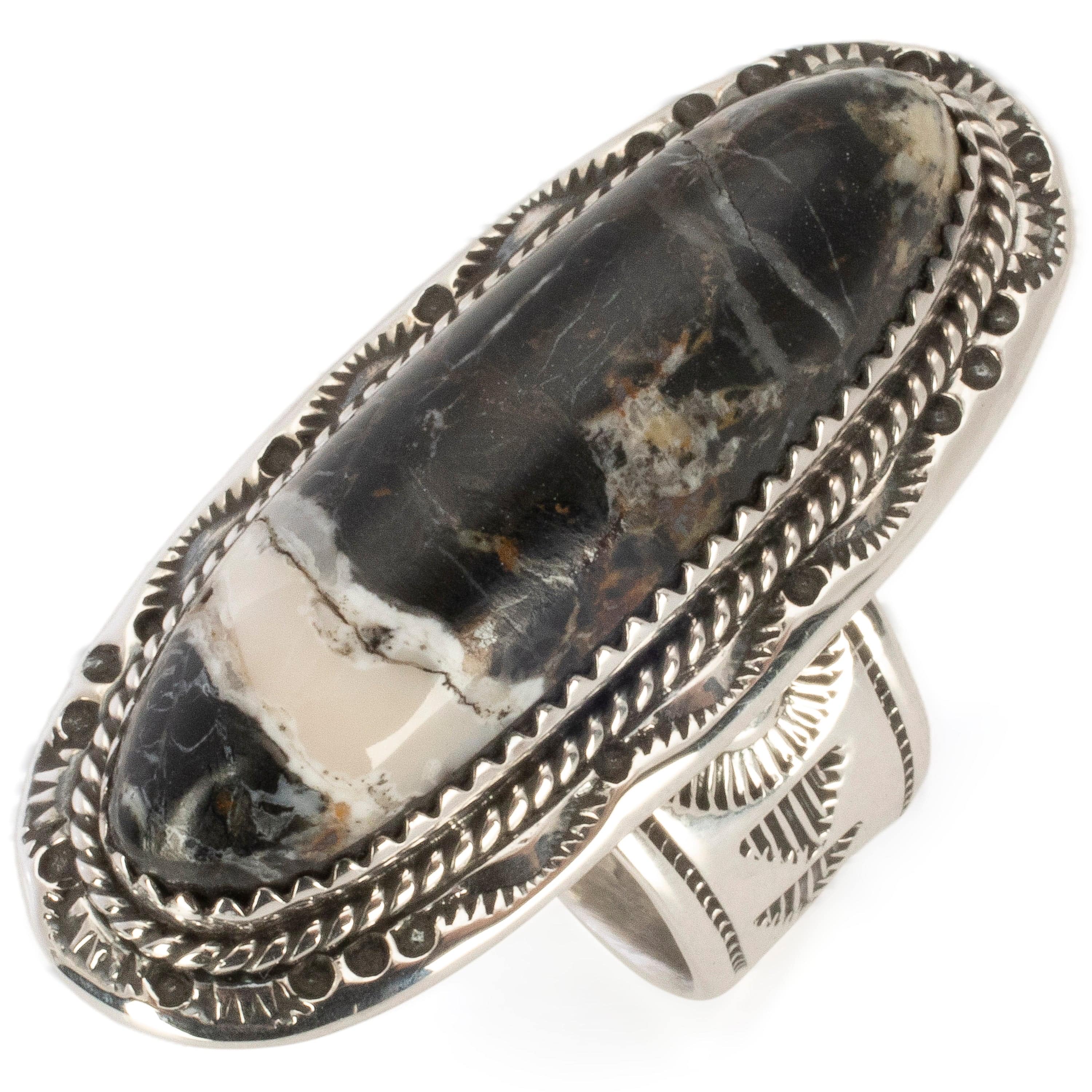 Kalifano Native American Jewelry 10 Joe Piaso Jr. Navajo White Buffalo Turquoise USA Native American Made 925 Sterling Silver Ring NAR1000.023.10