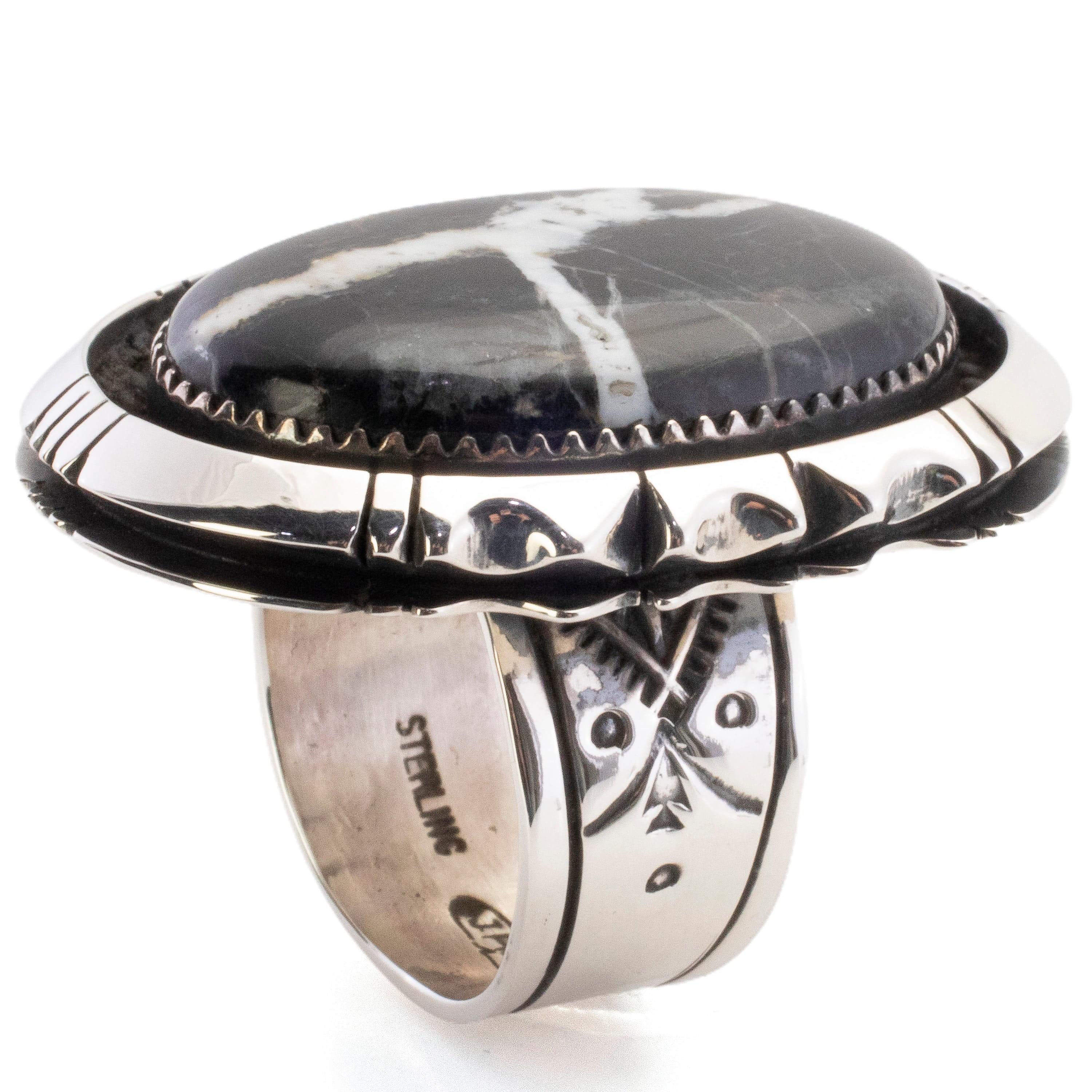 Kalifano Native American Jewelry 10 Joe Piaso Jr. Navajo White Buffalo Turquoise USA Native American Made 925 Sterling Silver Ring NAR1500.023.10