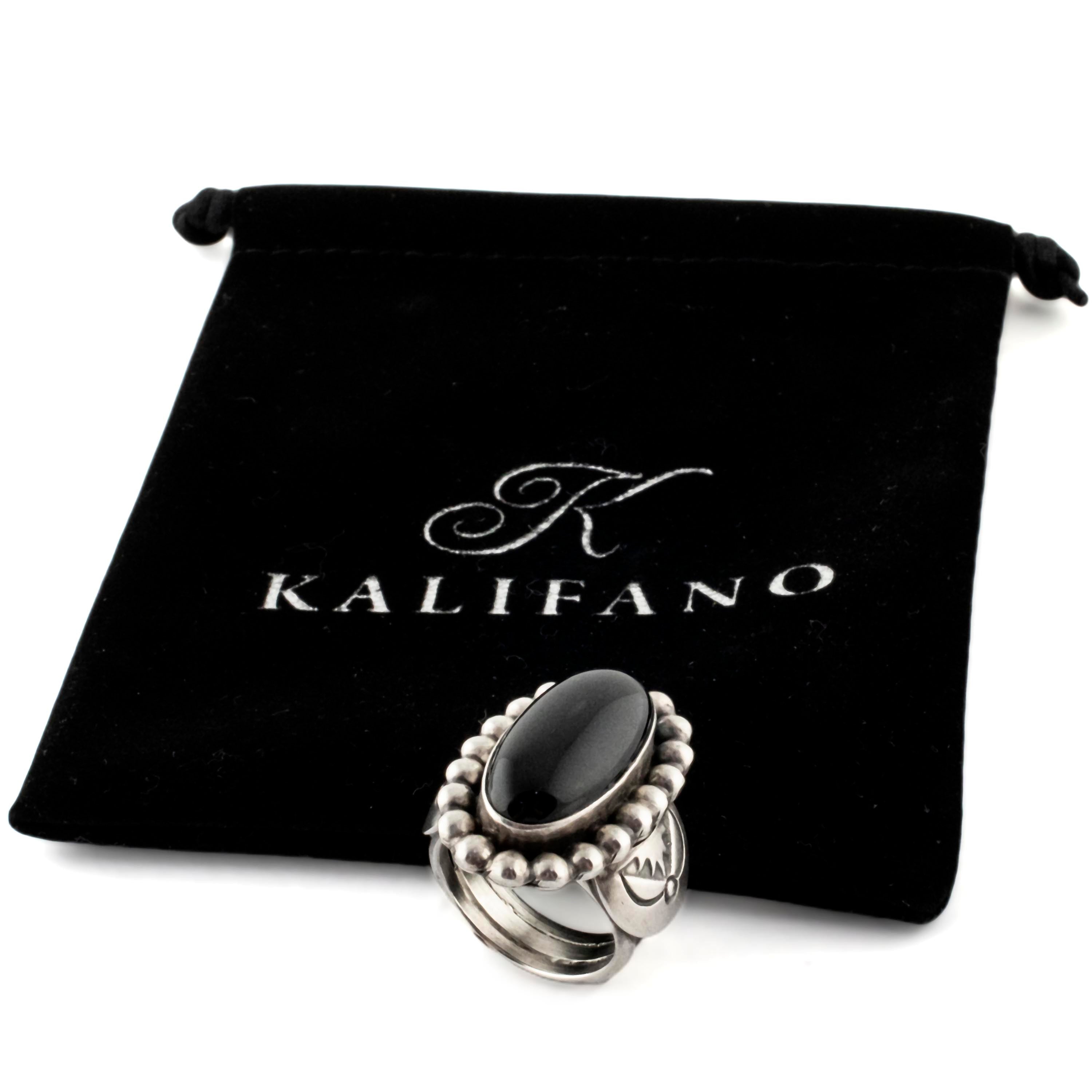 Kalifano Native American Jewelry 10 Paul Livingston Black Onyx USA Native American Made 925 Sterling Silver Ring NAR1000.012.10