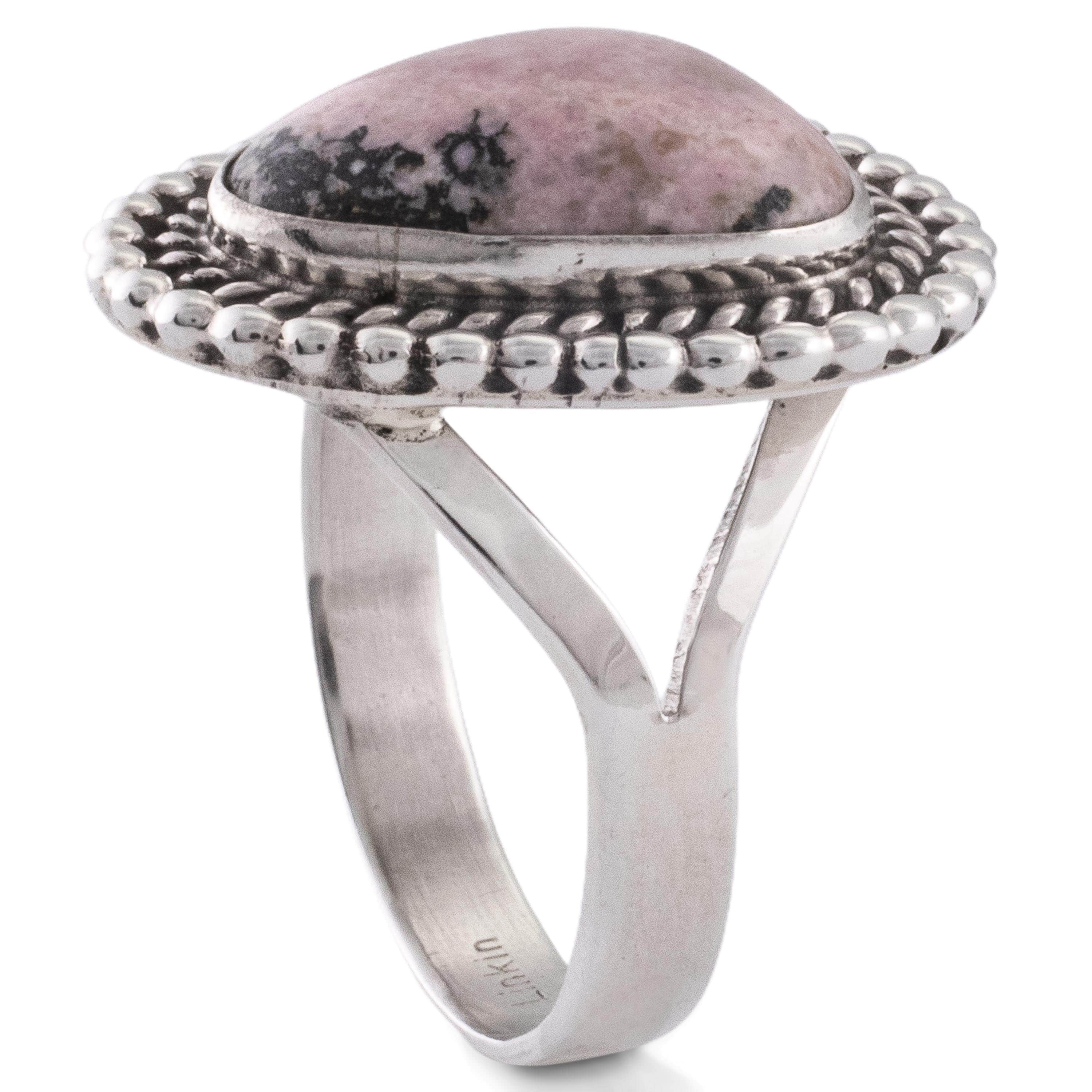 Kalifano Native American Jewelry 11 Lucinda Linkin Rhodonite USA Native American Made 925 Sterling Silver Ring NAR450.008.11