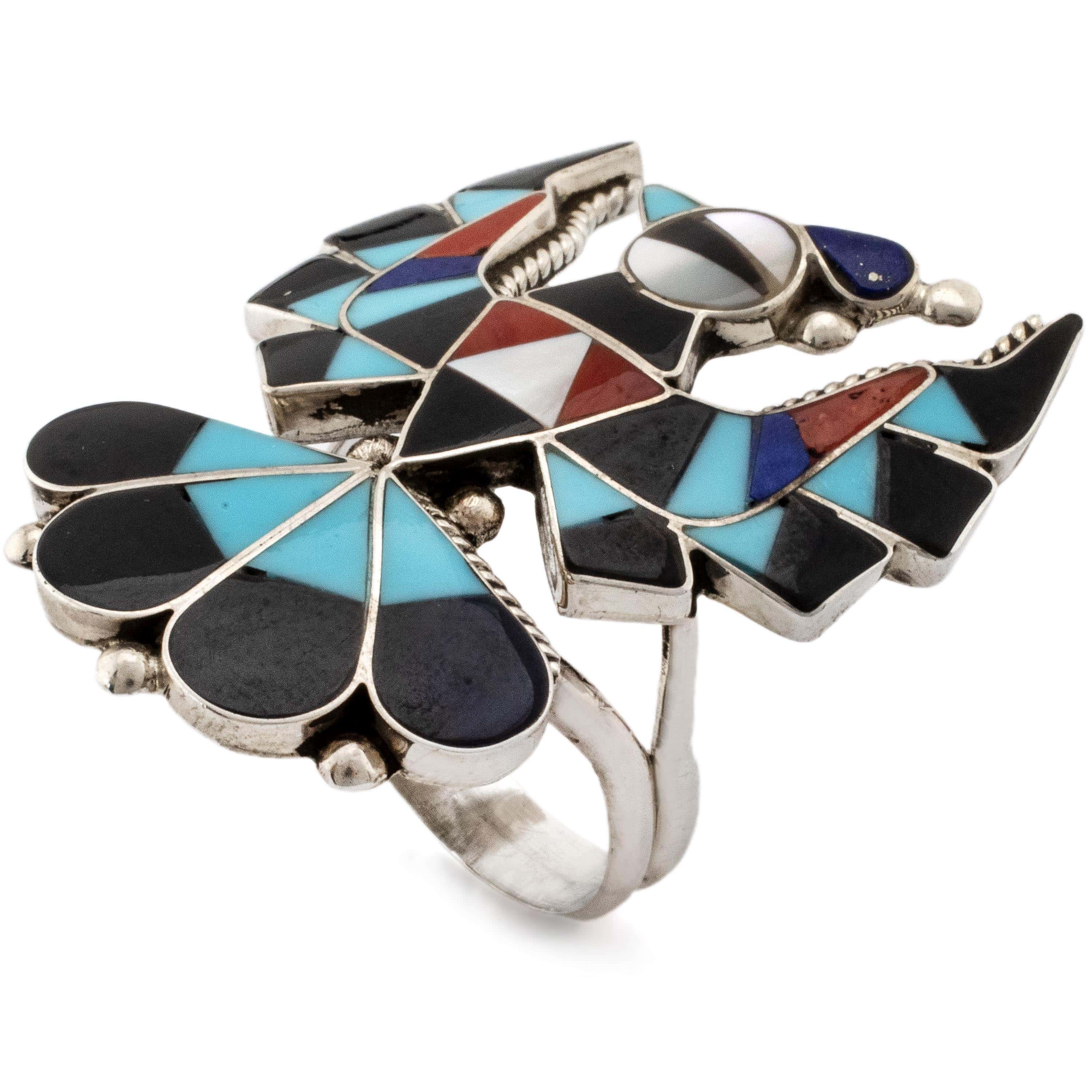 Kalifano Native American Jewelry 12 Delwin Gasper Zuni Thunderbird USA Native American Made 925 Sterling Silver Ring NAR900.019.12