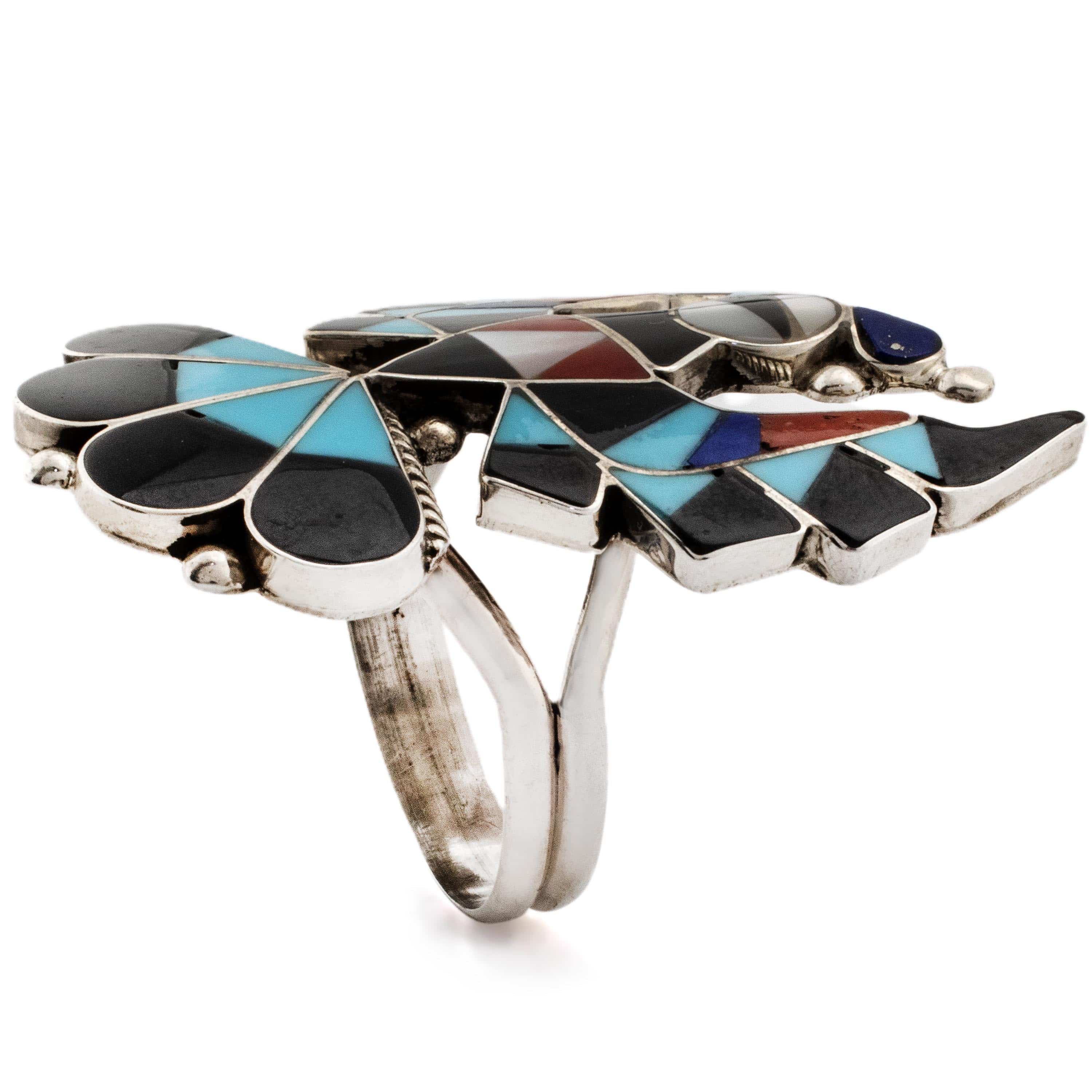 Kalifano Native American Jewelry 12 Delwin Gasper Zuni Thunderbird USA Native American Made 925 Sterling Silver Ring NAR900.019.12