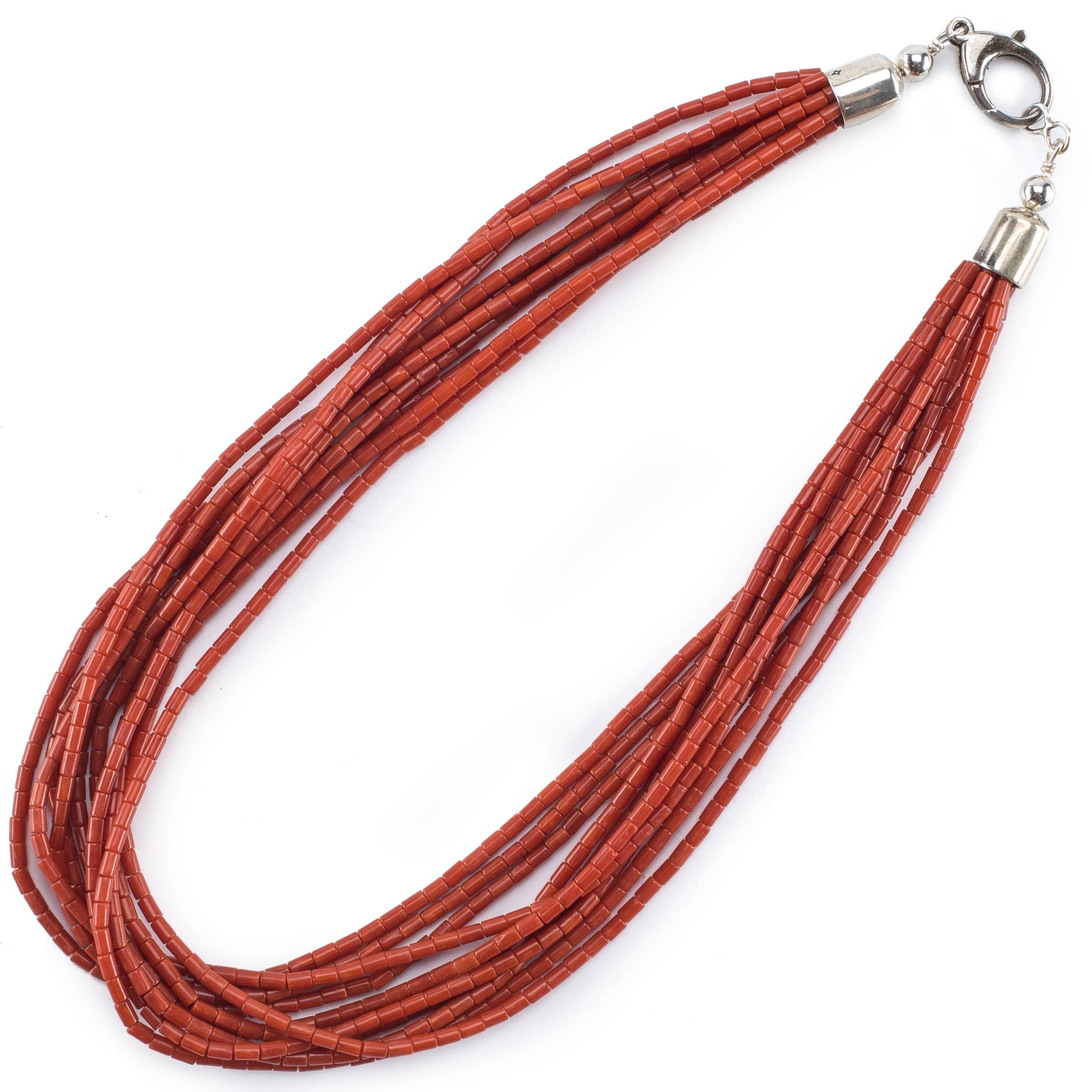 Kalifano Native American Jewelry 19" Ten Strand Coral USA Native American Made 925 Sterling Silver Necklace NAN1200.013