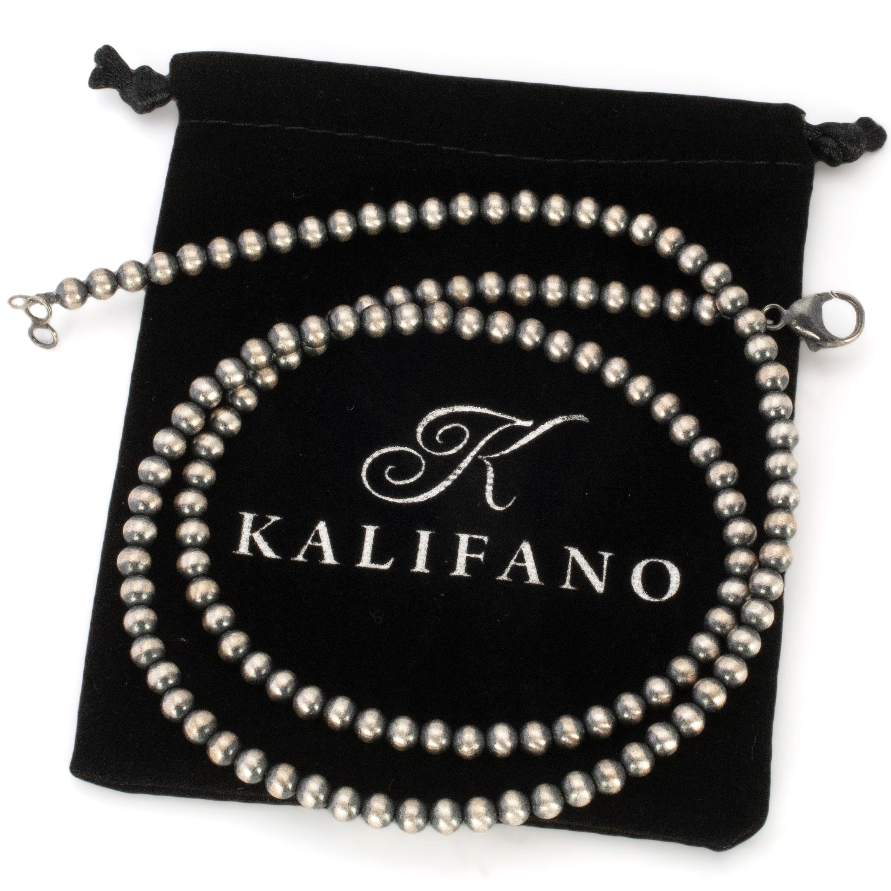 Kalifano Native American Jewelry 26" Single Strand 5mm Navajo Pearl USA Native American Made 925 Sterling Silver Necklace NAN700.011