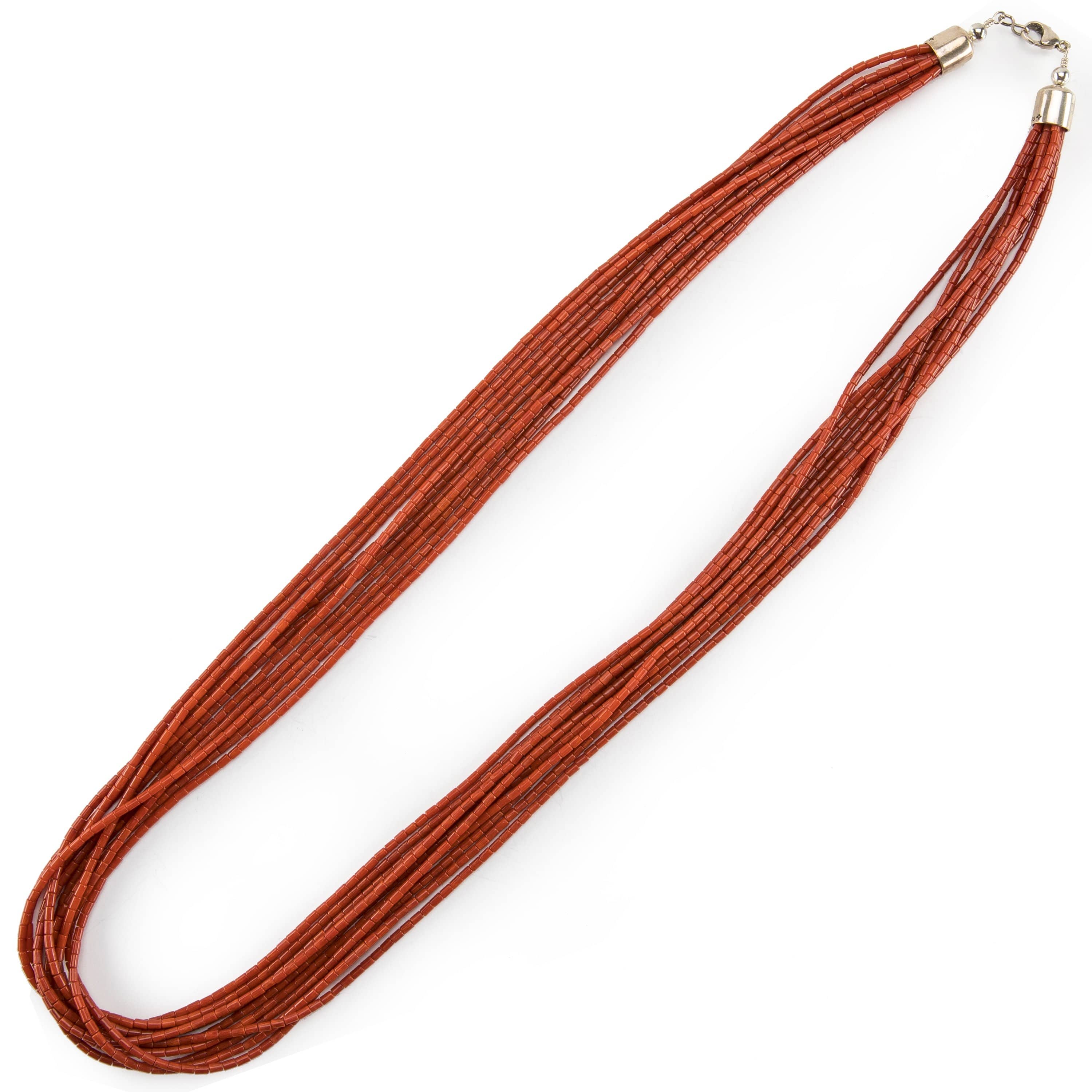 Kalifano Native American Jewelry 36" Ten Strand Coral USA Native American Made 925 Sterling Silver Necklace NAN2400.007