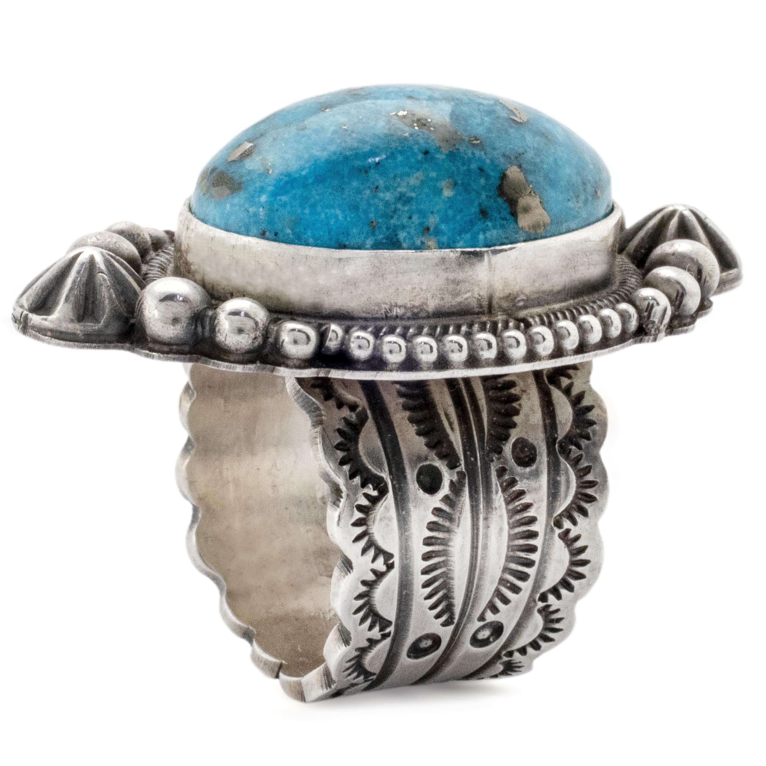 Kalifano Native American Jewelry 5.5 Michael & Rose Calladitto Navajo Kingman Turquoise USA Native American Made 925 Sterling Silver Ring NAR1200.032.55