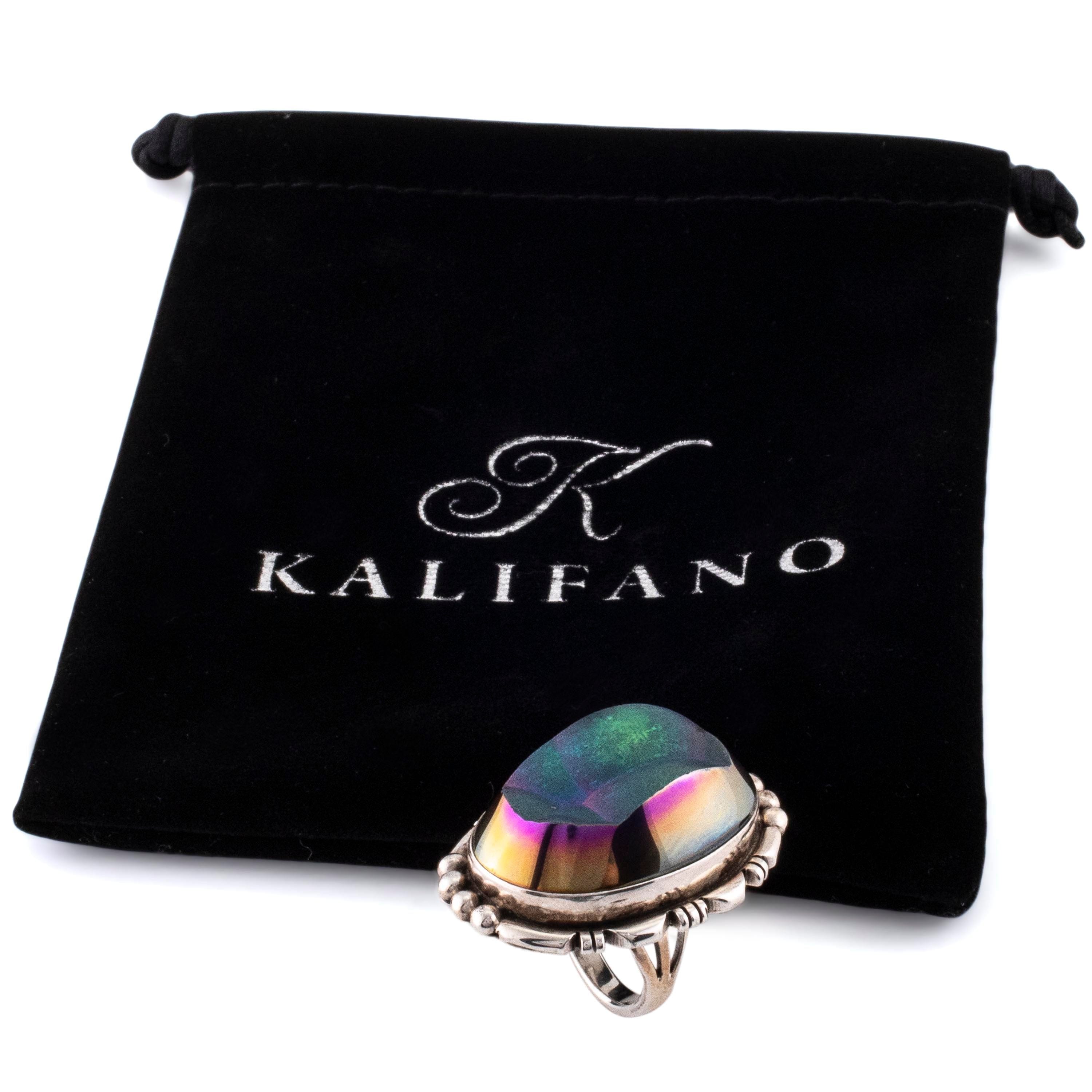 Kalifano Native American Jewelry 5 Danny Clark Navajo Titanium Druzy USA Native American Made 925 Sterling Silver Ring NAR600.034.5