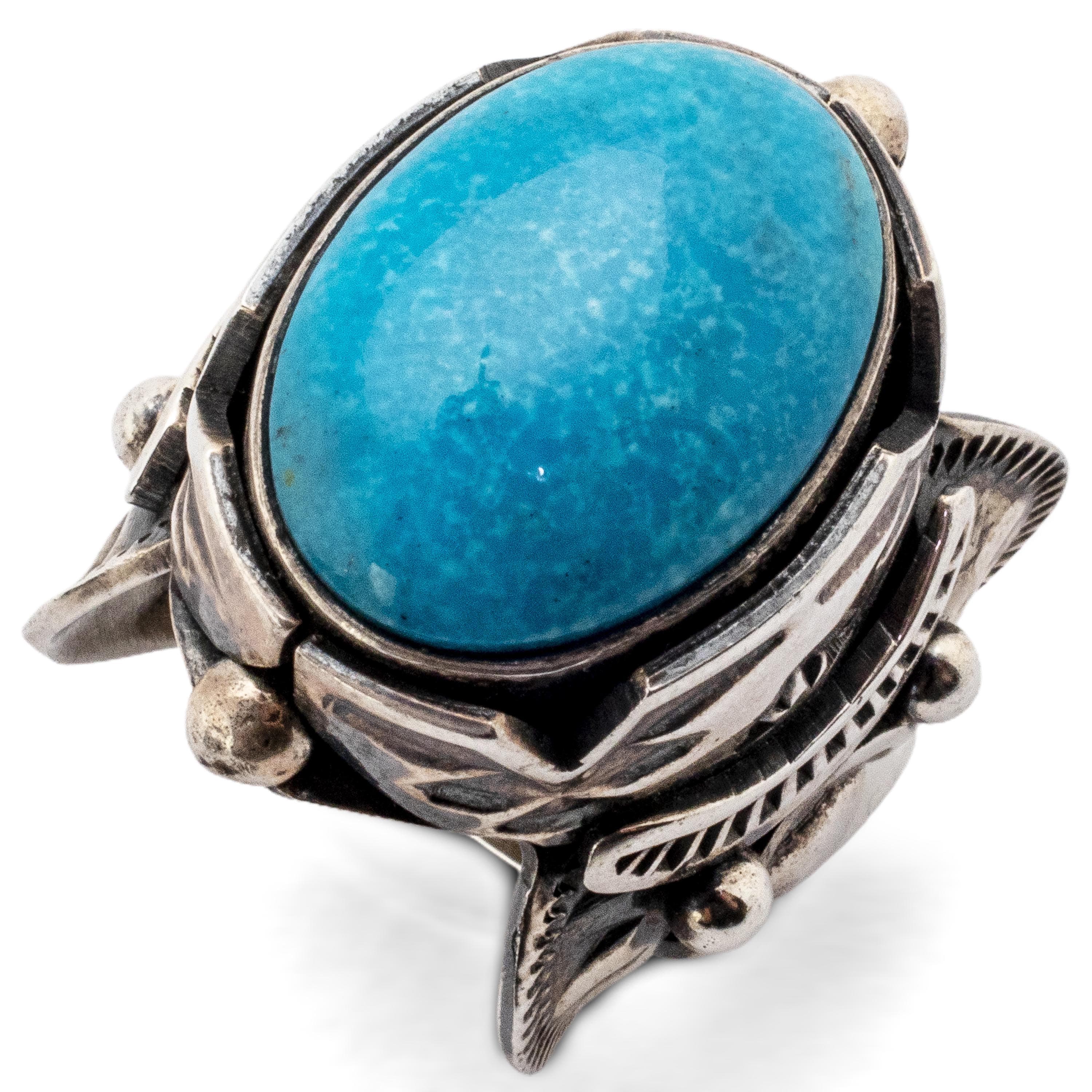 Kalifano Native American Jewelry 5 Paul Livingston Kingman Turquoise USA Native Amerian Made 925 Sterling Silver Ring NAR1200.033.5