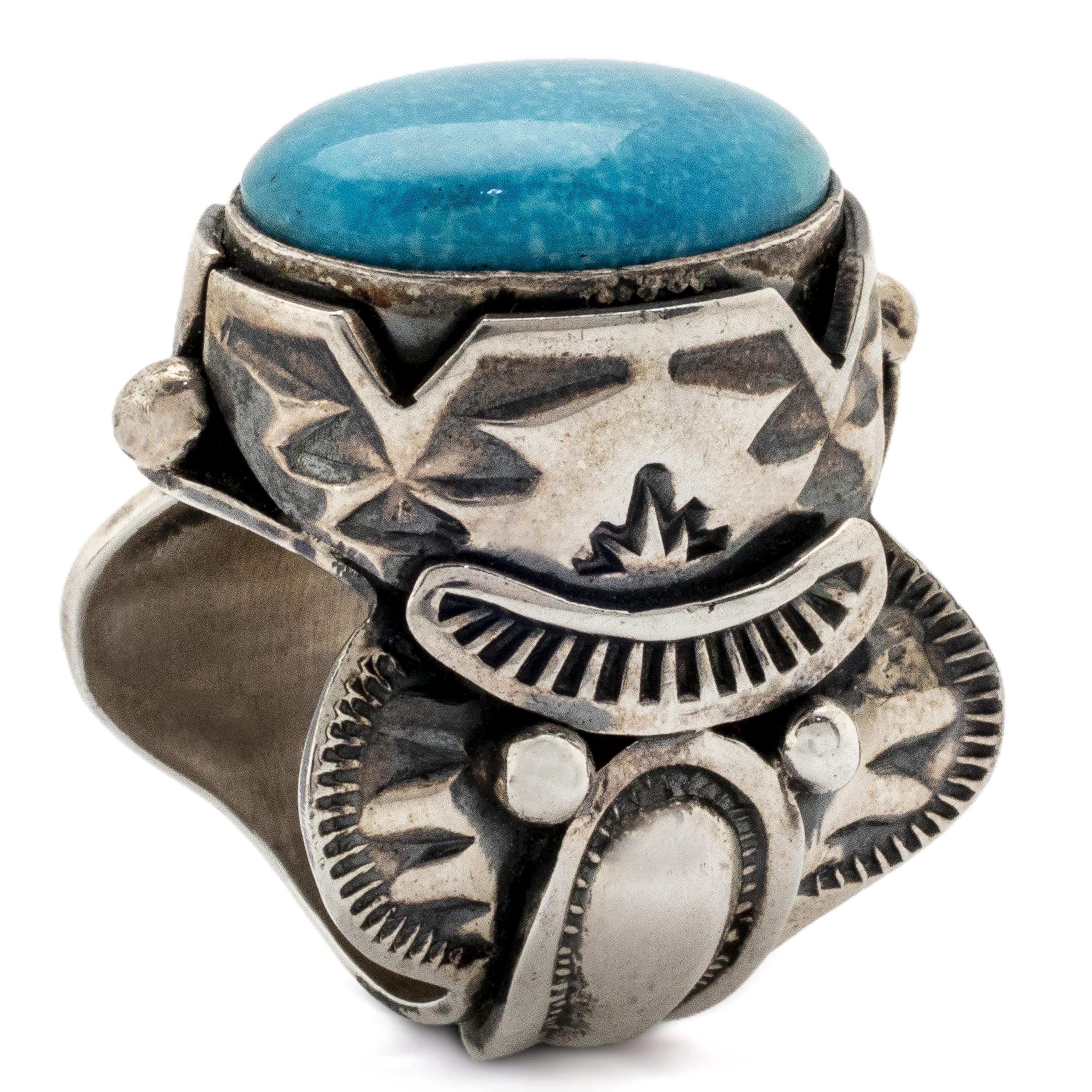 Kalifano Native American Jewelry 5 Paul Livingston Kingman Turquoise USA Native Amerian Made 925 Sterling Silver Ring NAR1200.033.5