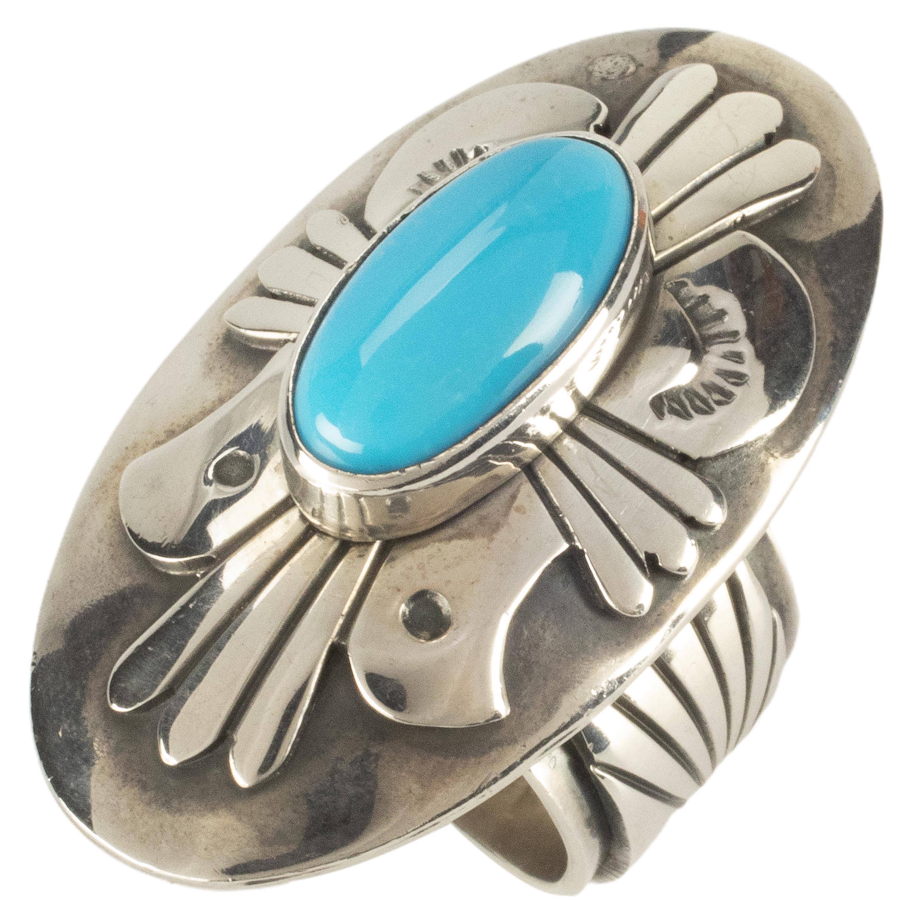 Kalifano Native American Jewelry 6.5 Marita Benally Navajo Sleeping Beauty Turquoise USA Native American Made 925 Sterling Silver Ring NAR1600.009.65