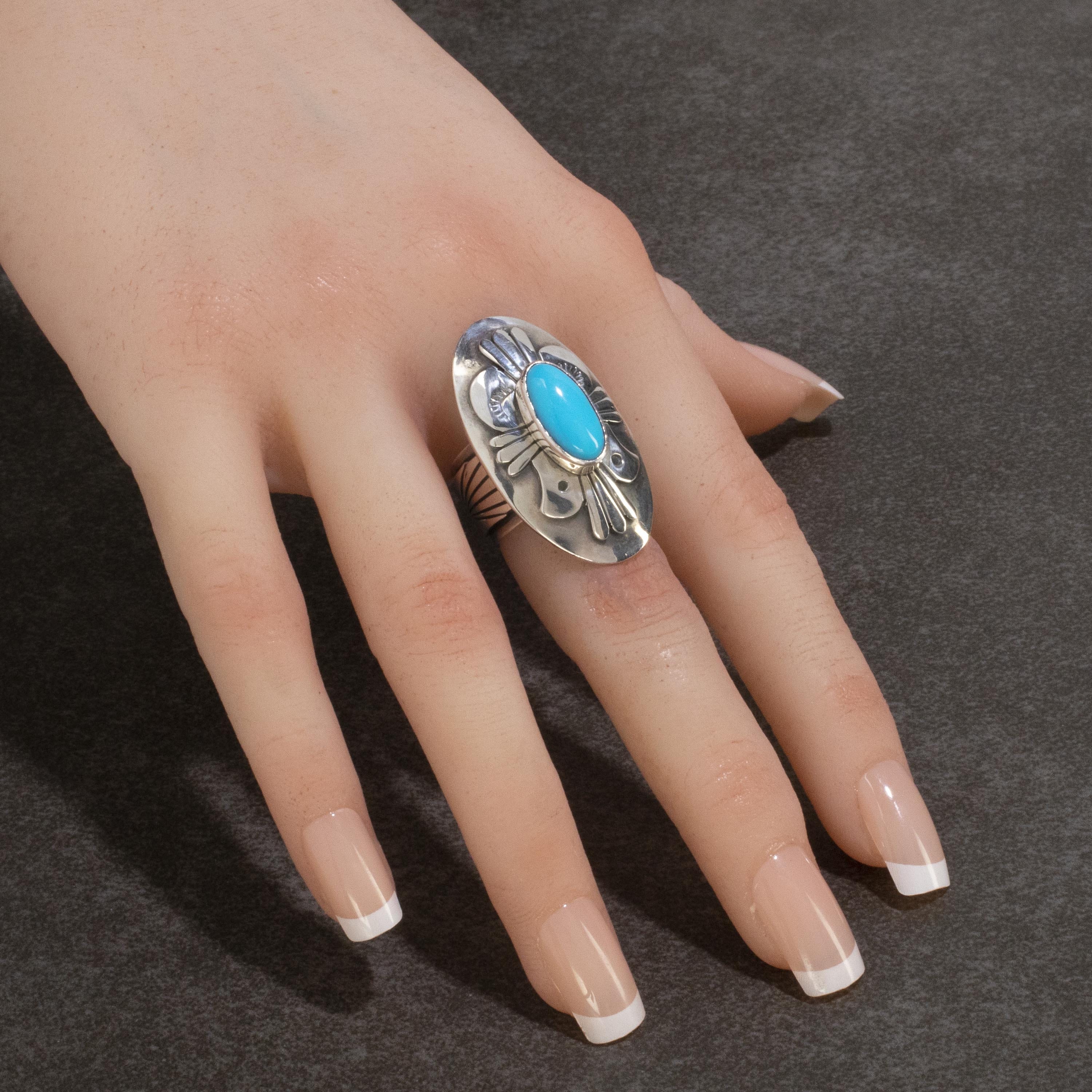 Kalifano Native American Jewelry 6.5 Marita Benally Navajo Sleeping Beauty Turquoise USA Native American Made 925 Sterling Silver Ring NAR1600.009.65