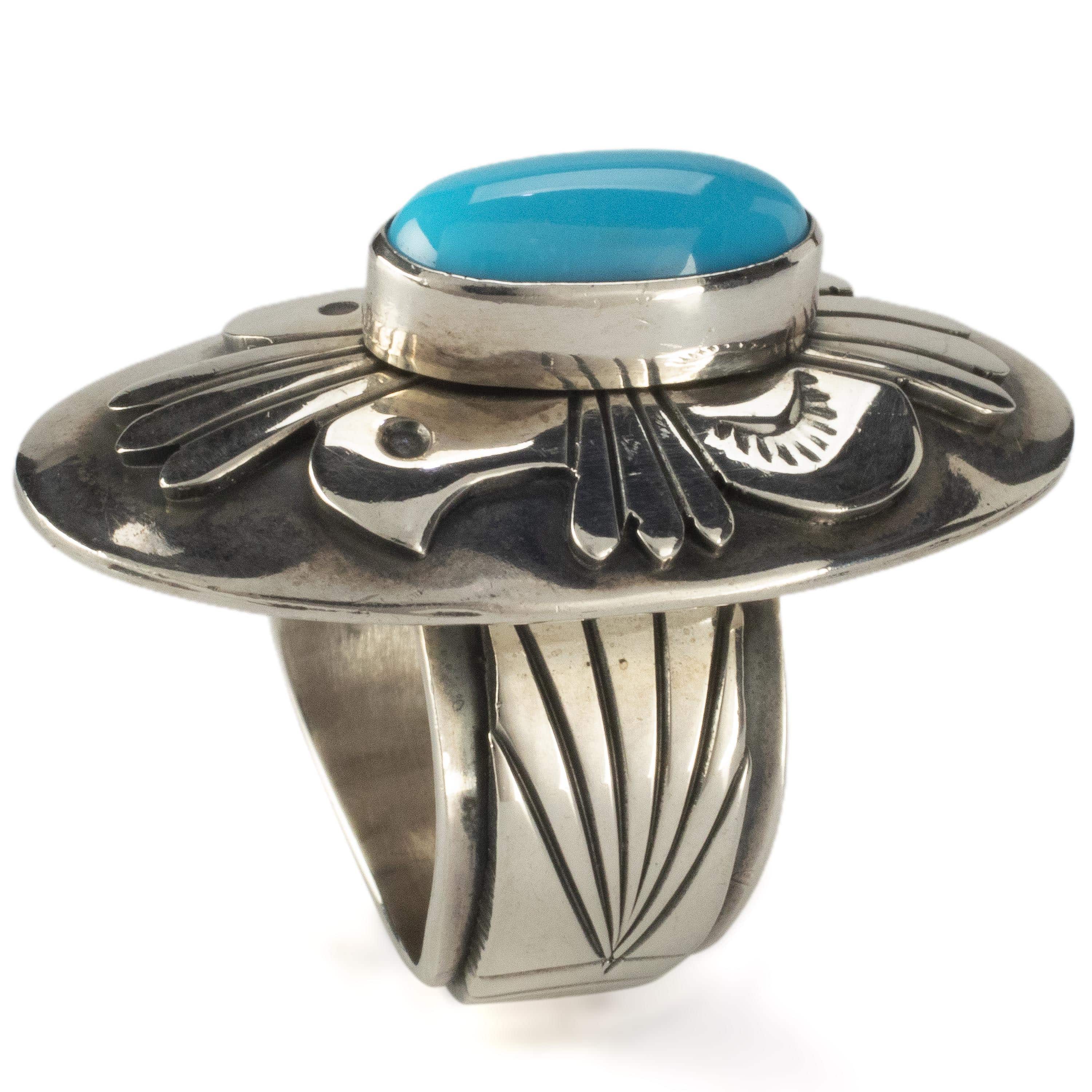 Kalifano Native American Jewelry 6.5 Marita Benally Navajo Sleeping Beauty Turquoise USA Native American Made 925 Sterling Silver Ring NAR1600.009.65