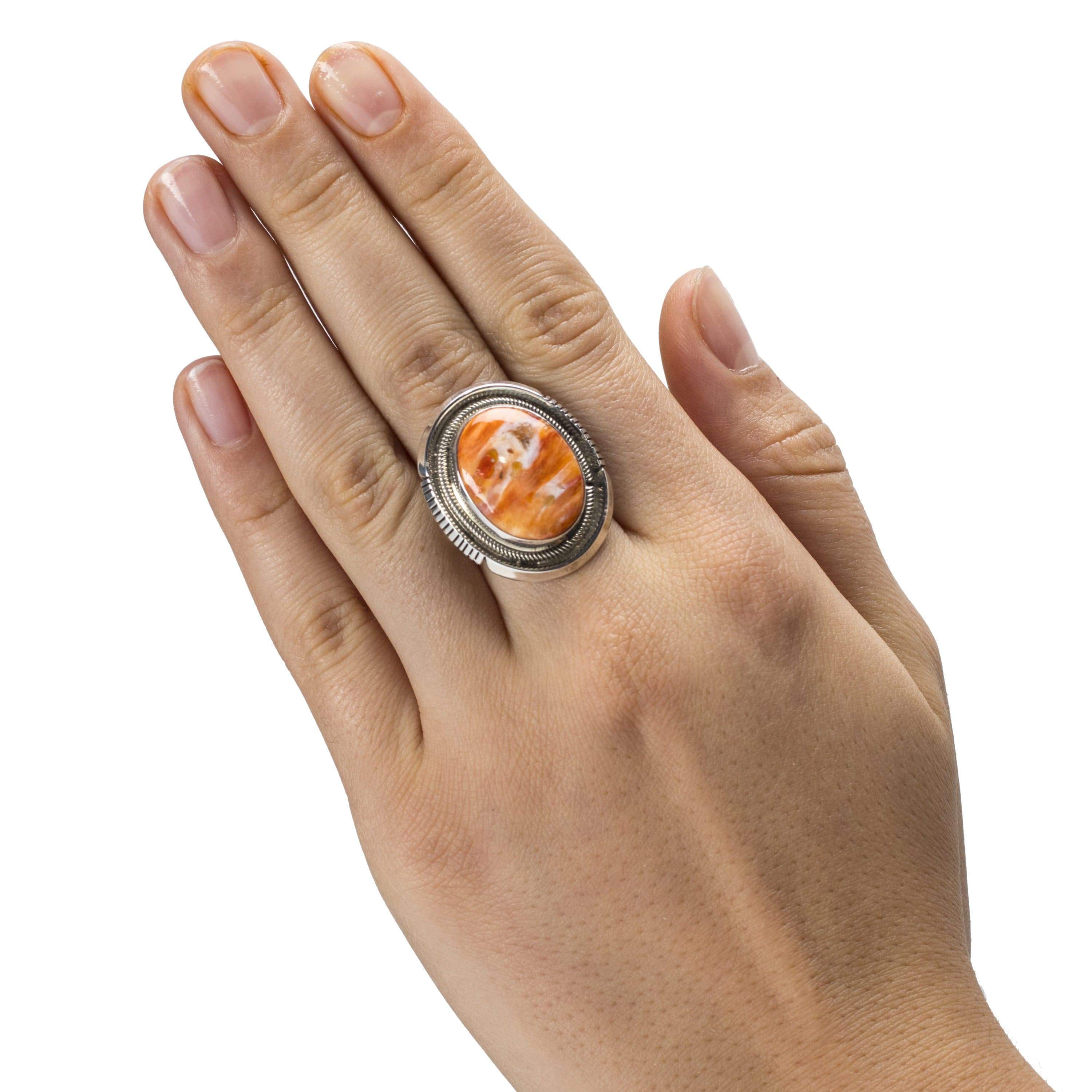Kalifano Native American Jewelry 6.5 Spiny Oyster Shell USA Native American Made 925 Sterling Silver Ring NAR400.030.65