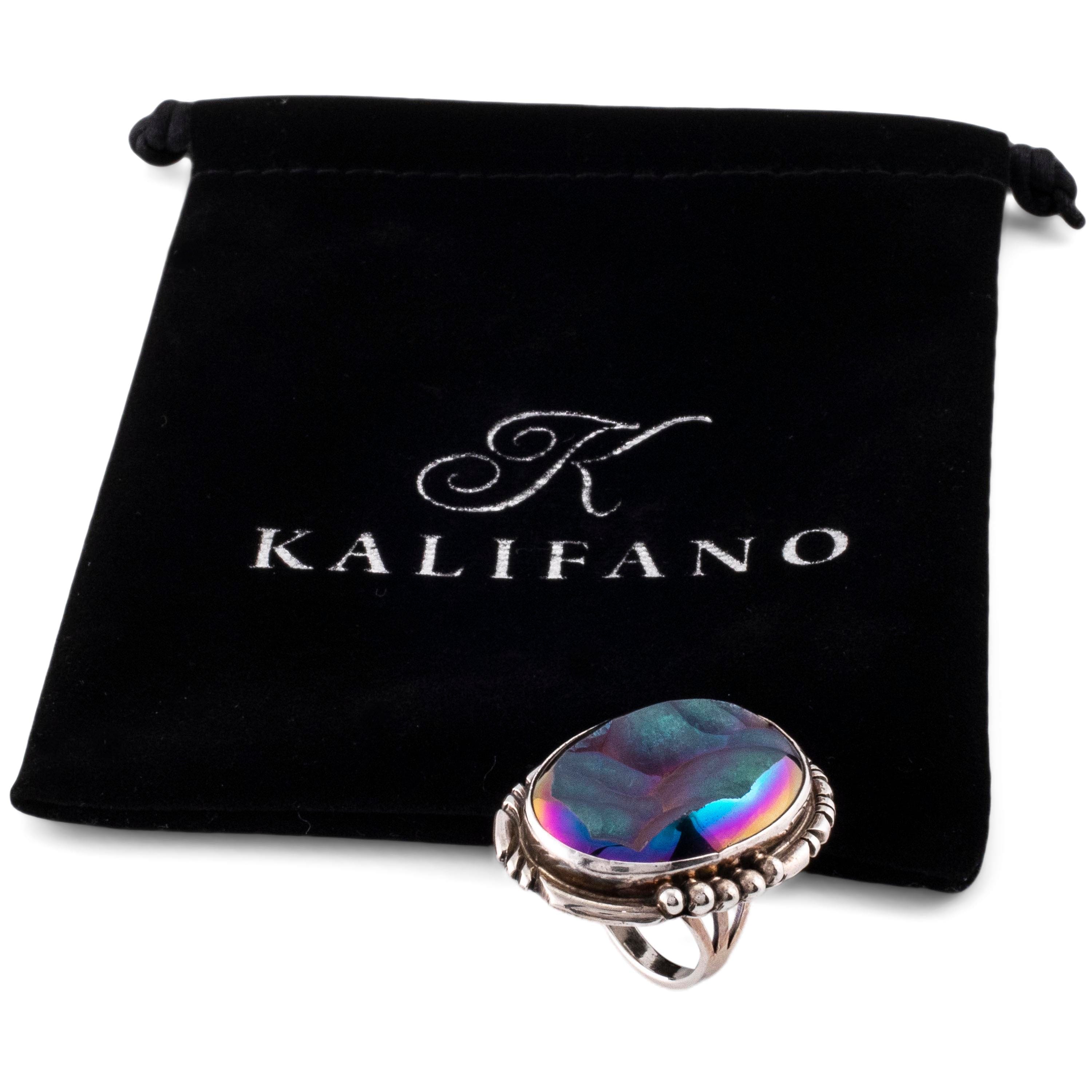 Kalifano Native American Jewelry 6 Danny Clark Navajo Titanium Druzy USA Native American Made 925 Sterling Silver Ring NAR600.035.6