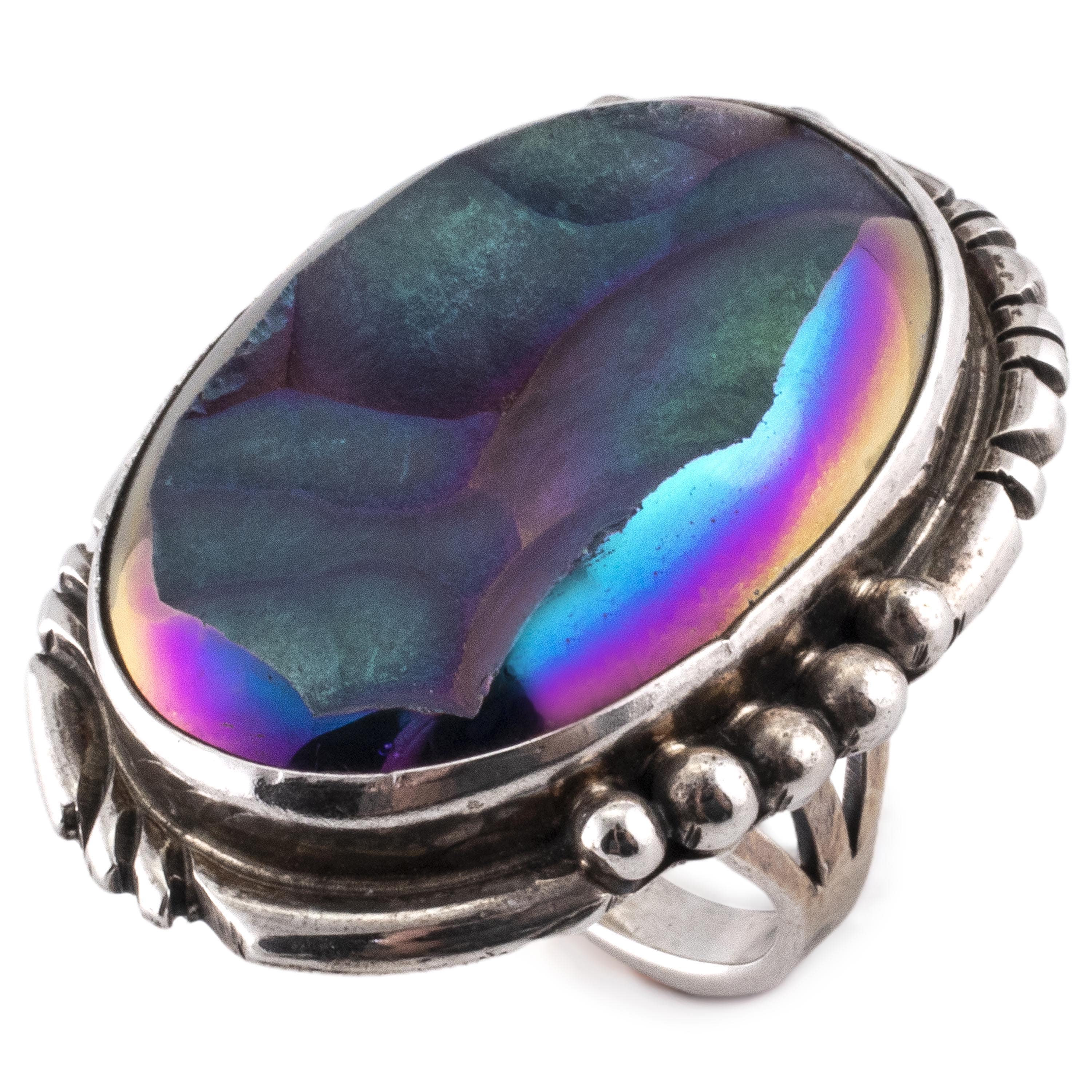 Kalifano Native American Jewelry 6 Danny Clark Navajo Titanium Druzy USA Native American Made 925 Sterling Silver Ring NAR600.035.6