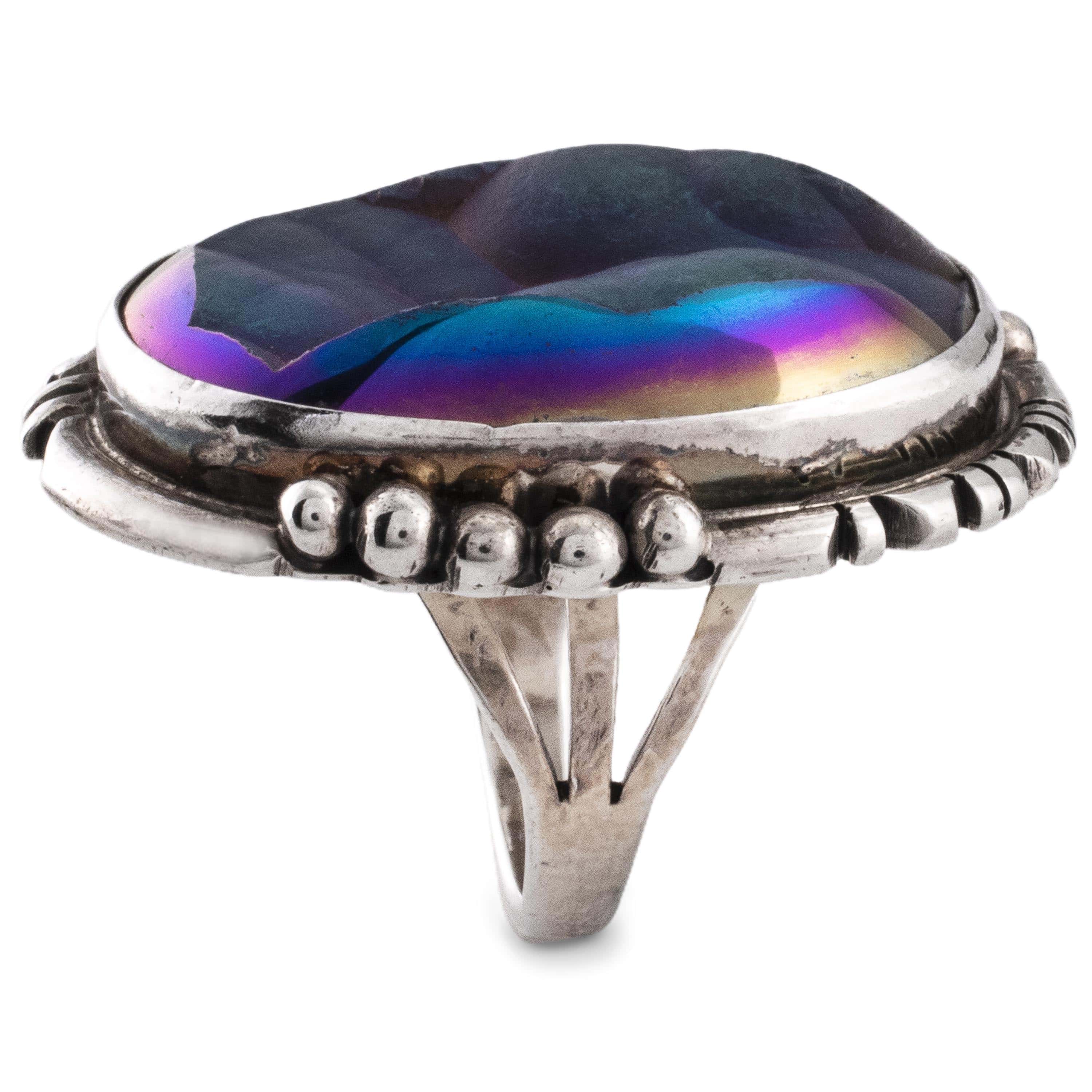 Kalifano Native American Jewelry 6 Danny Clark Navajo Titanium Druzy USA Native American Made 925 Sterling Silver Ring NAR600.035.6