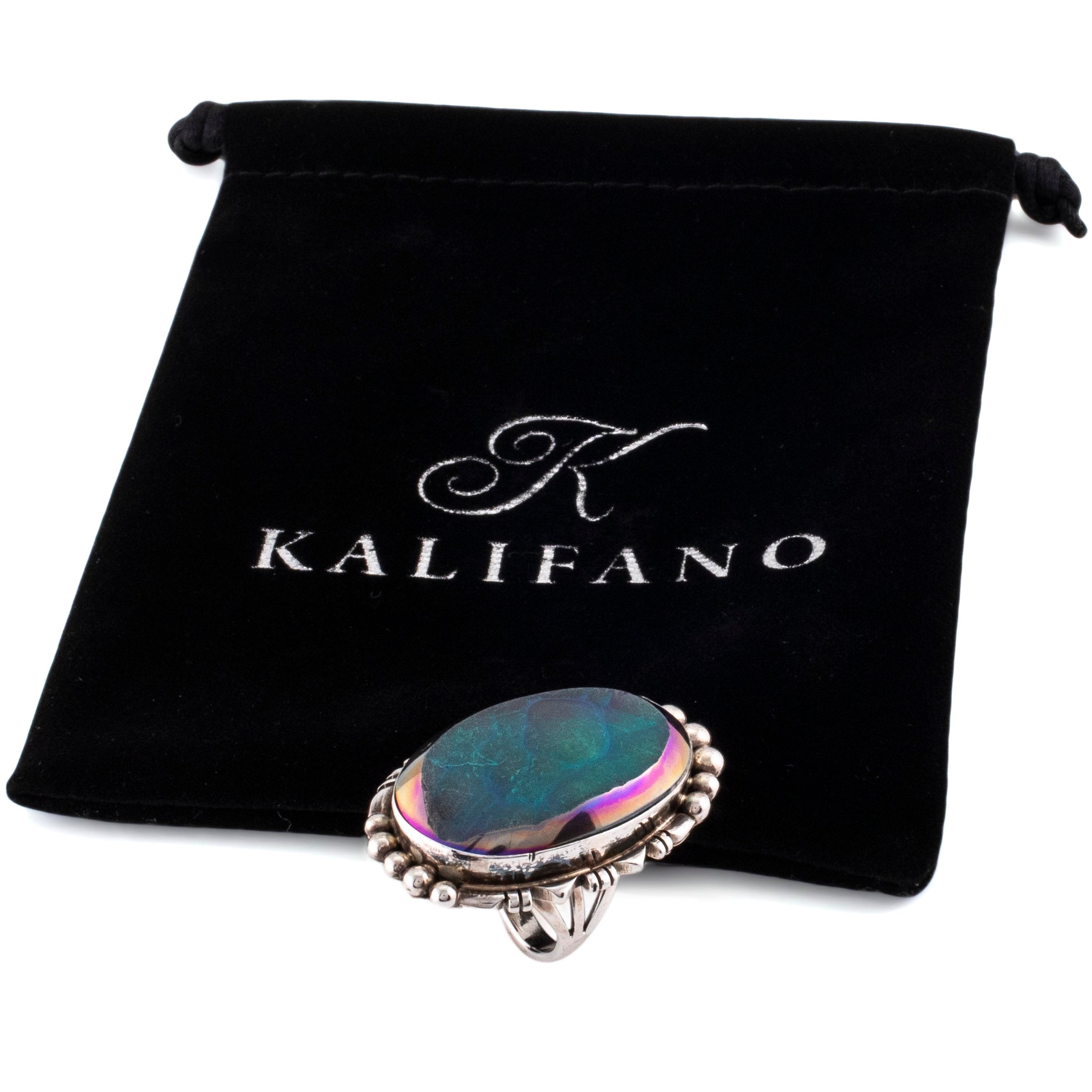 Kalifano Native American Jewelry 6 Danny Clark Navajo Titanium Druzy USA Native American Made 925 Sterling Silver Ring NAR600.036.6