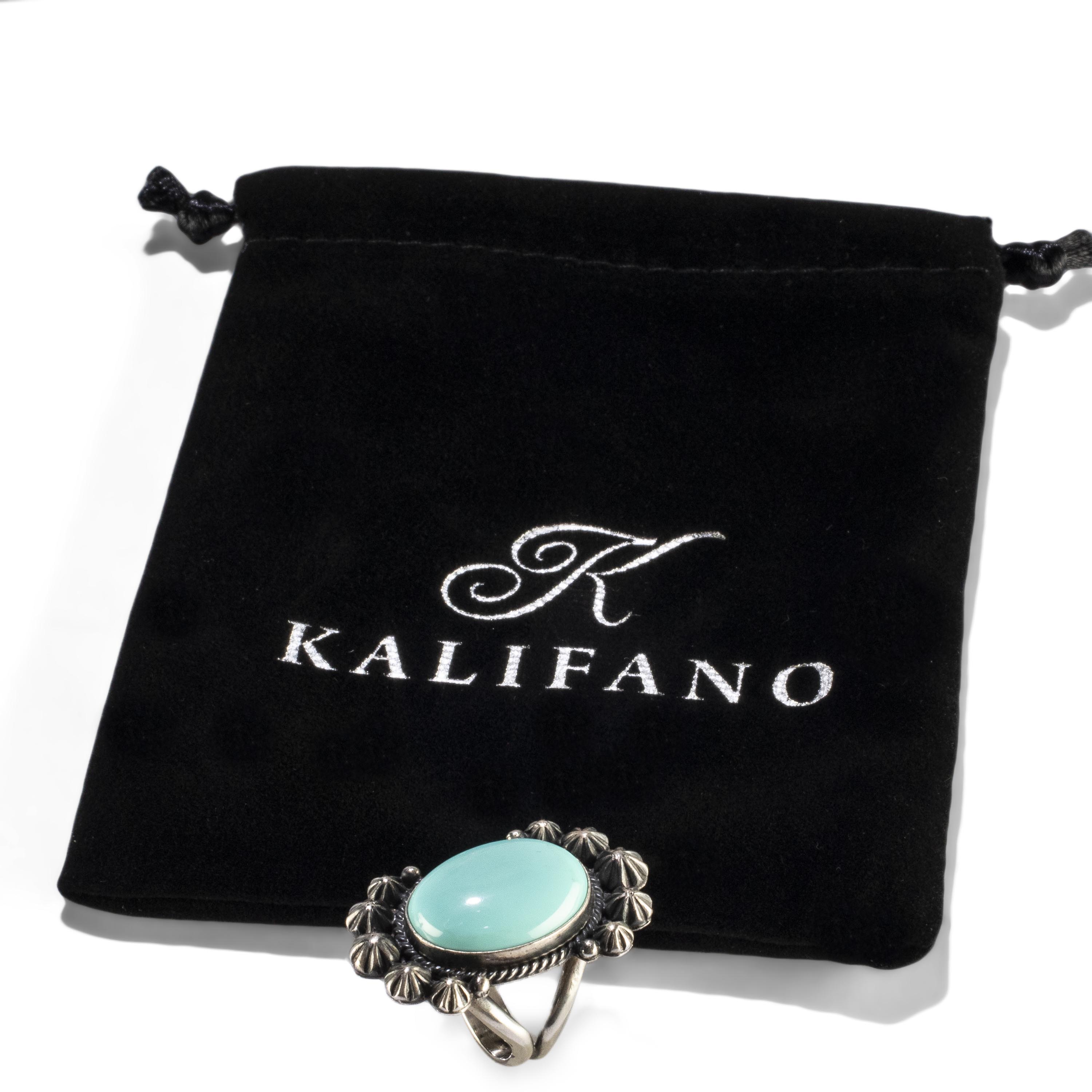 Kalifano Native American Jewelry 6 Michael & Rose Calladitto Navajo Campitos Turquoise USA Native American Made 925 Sterling Silver Ring NAR500.070.6