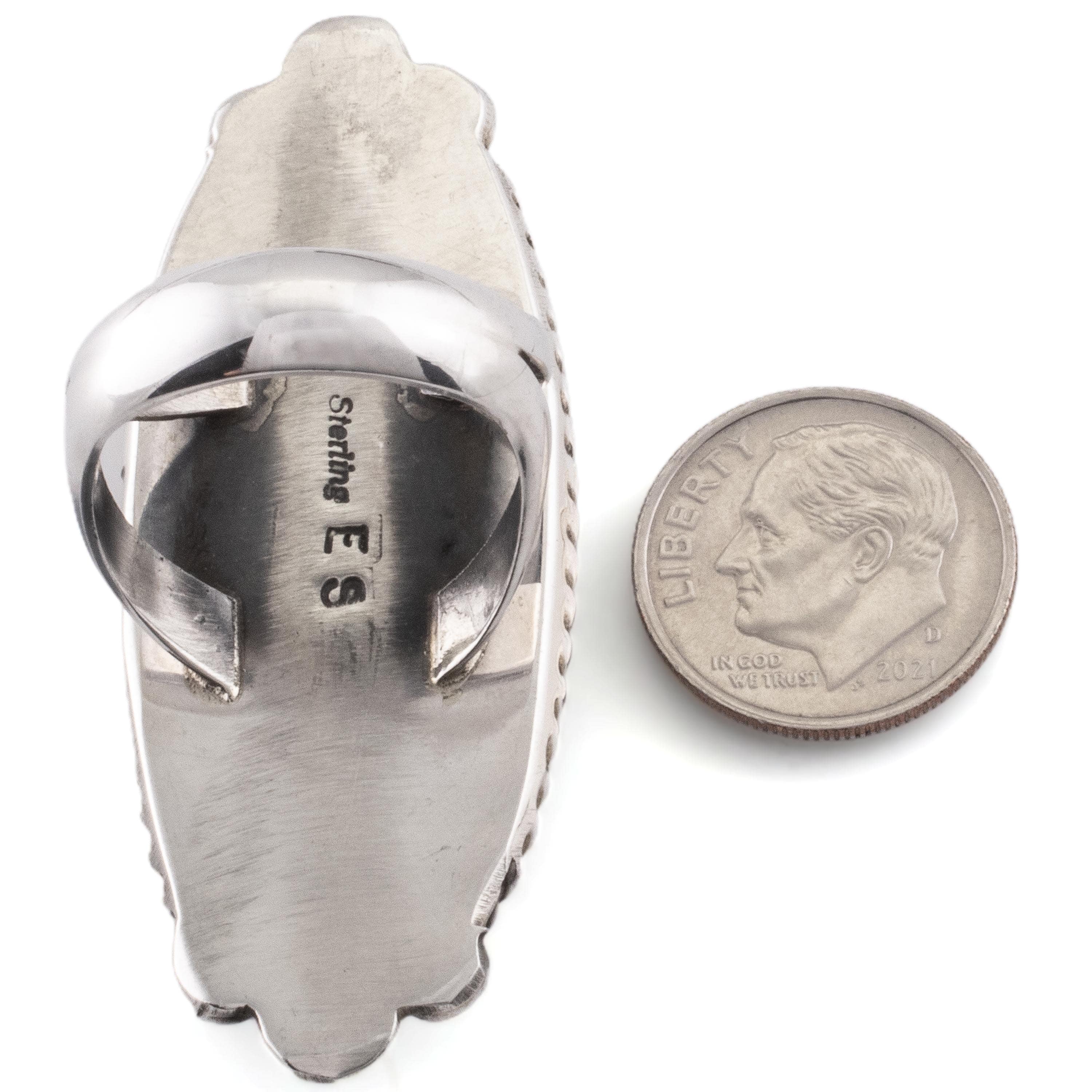 Kalifano Native American Jewelry 7.5 Eddie Secatero White Buffalo USA Native American Made 925 Sterling Silver Ring NAR1000.019.75