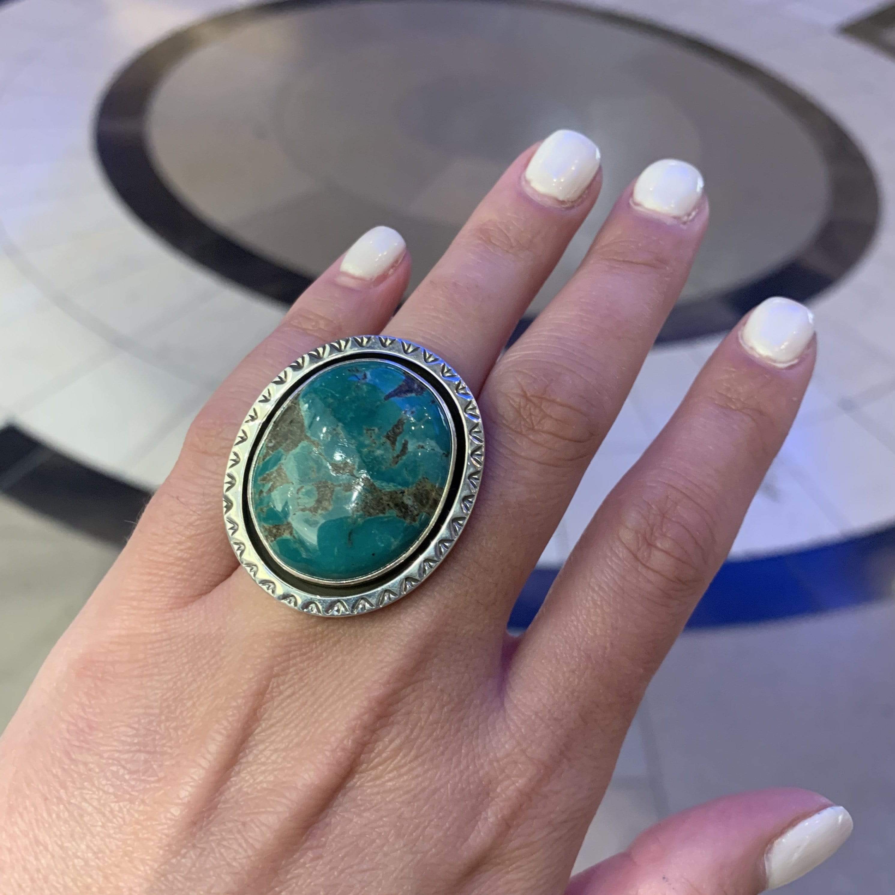 Kalifano Native American Jewelry 7.5 Fox Turquoise USA Native American Made 925 Sterling Silver Ring NAR800.011.75