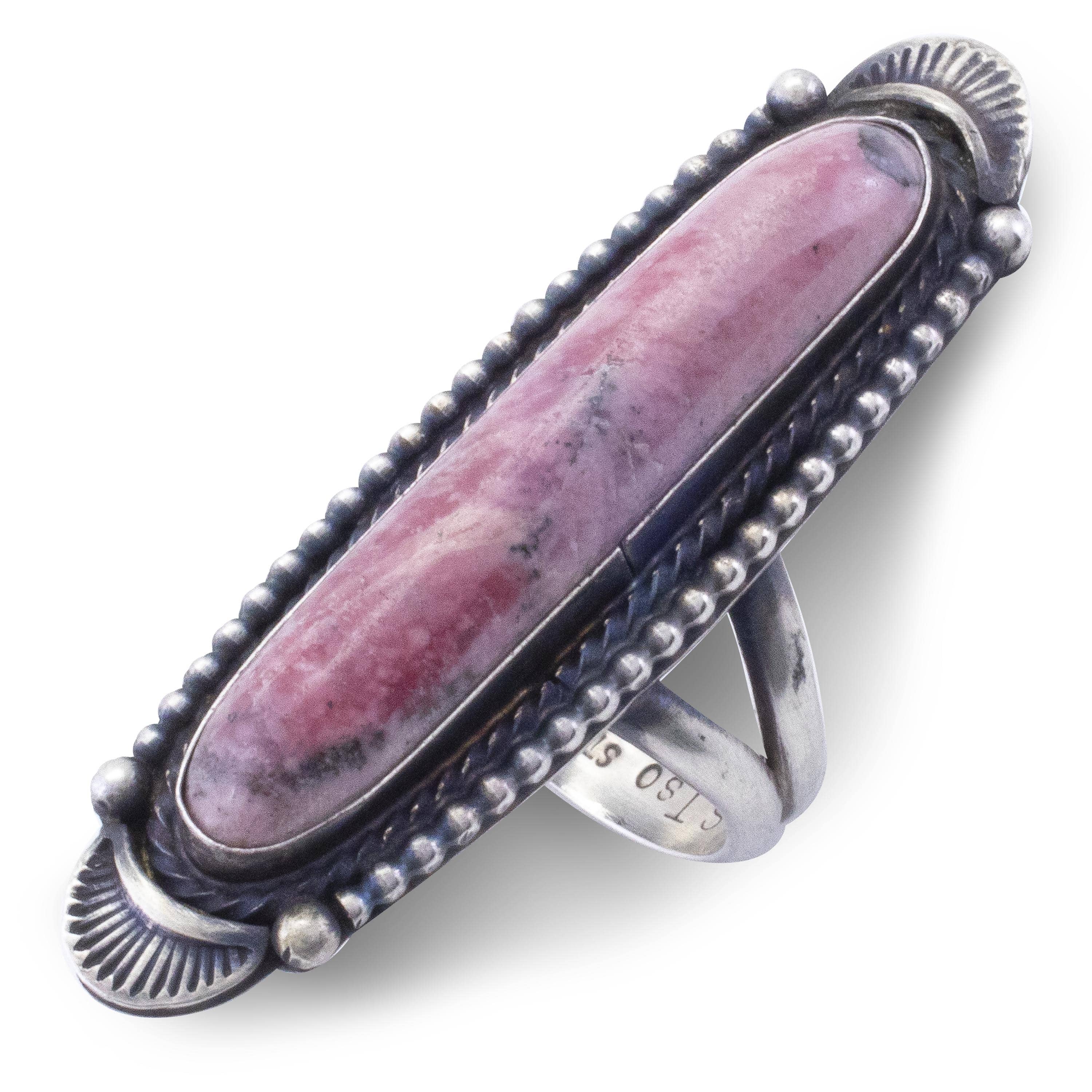 Kalifano Native American Jewelry 7.5 Sheila Tso Navajo Rhodonite USA Native American Made 925 Sterling Silver Ring NAR700.030.75