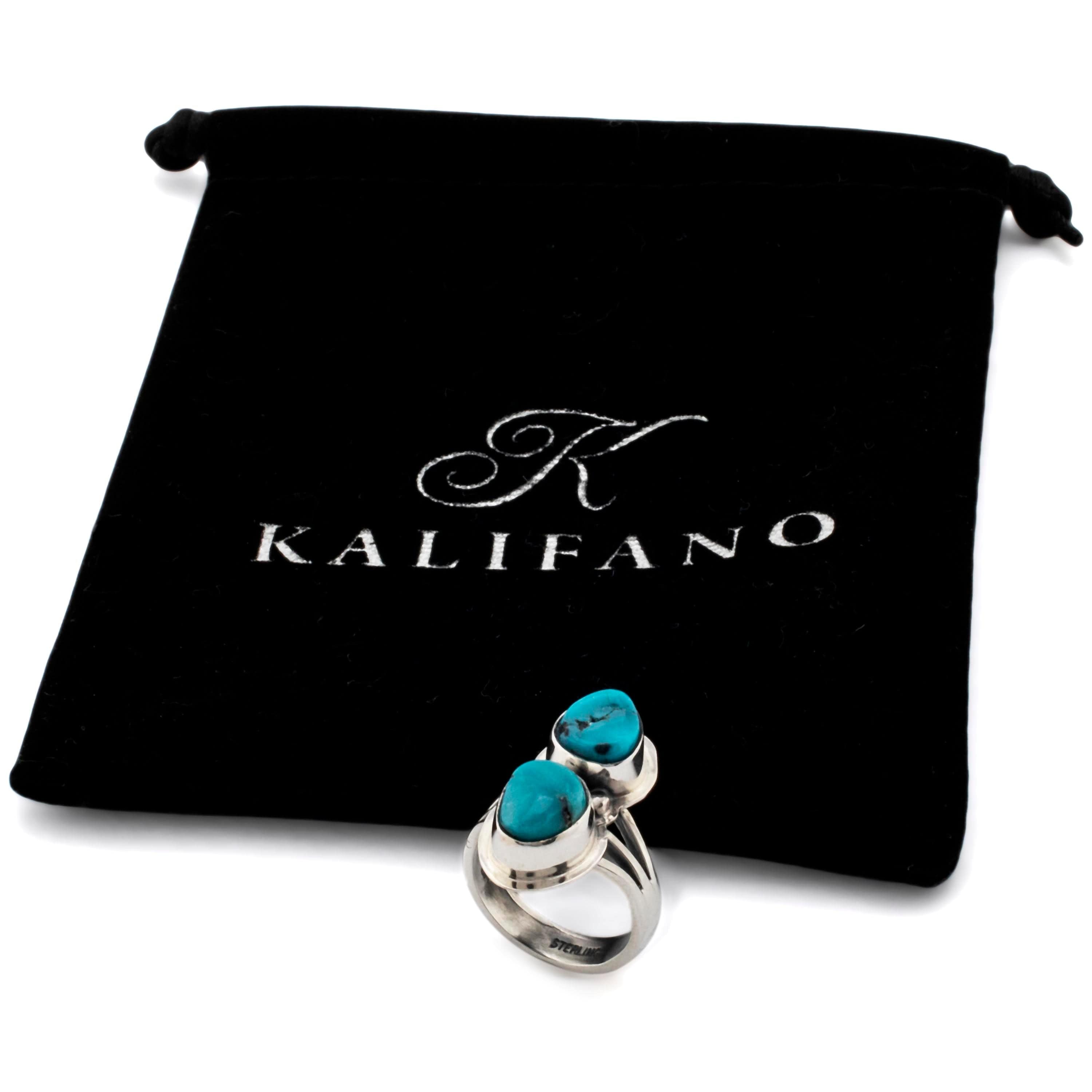 Kalifano Native American Jewelry 7 Double Stone King Manassa Turquoise USA Handmade 925 Sterling Silver Ring NAR350.009.7