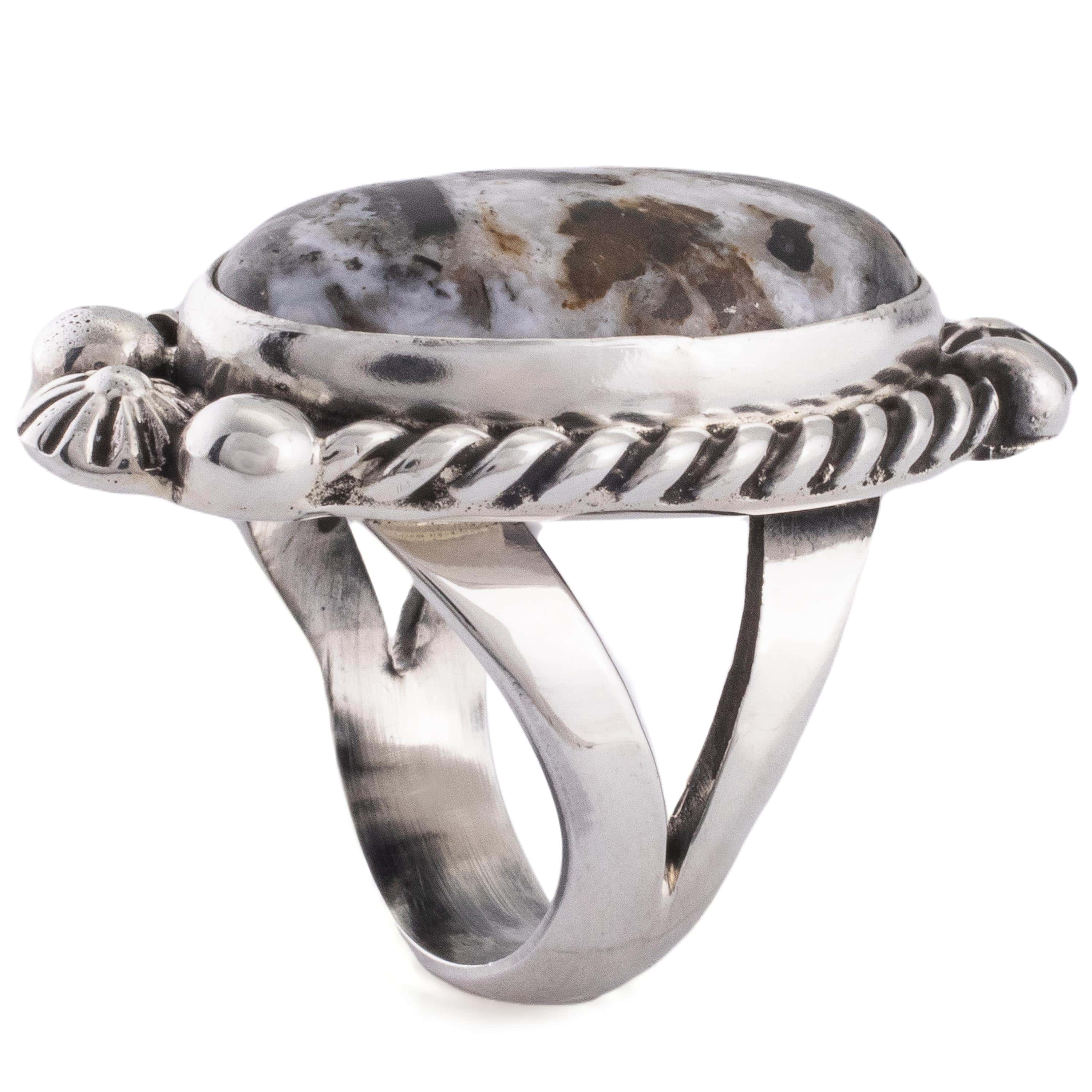 Kalifano Native American Jewelry 7 Eddie Secatero Navajo White Buffalo Turquoise USA Native American Made 925 Sterling Silver Ring NAR800.033.7