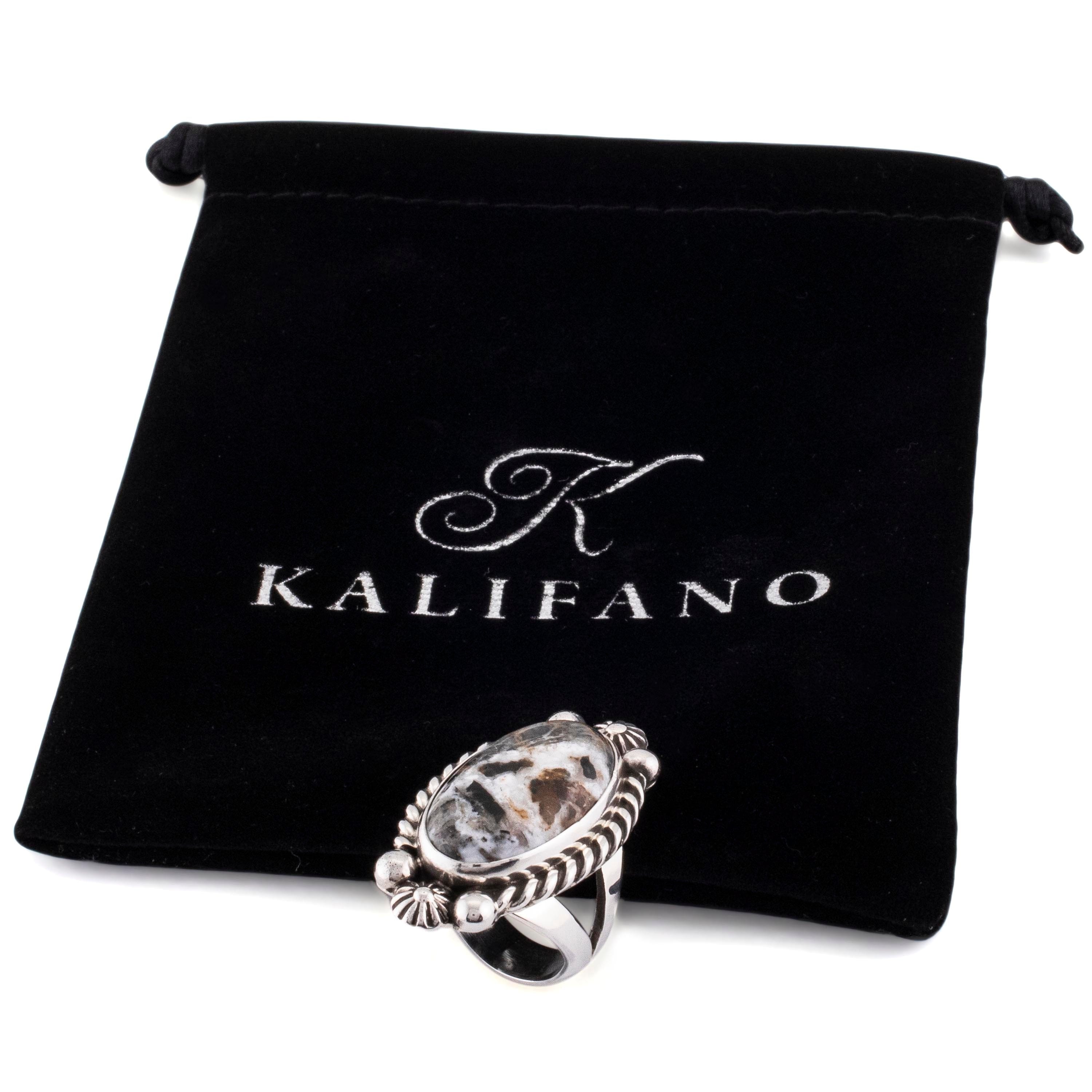 Kalifano Native American Jewelry 7 Eddie Secatero Navajo White Buffalo Turquoise USA Native American Made 925 Sterling Silver Ring NAR800.033.7