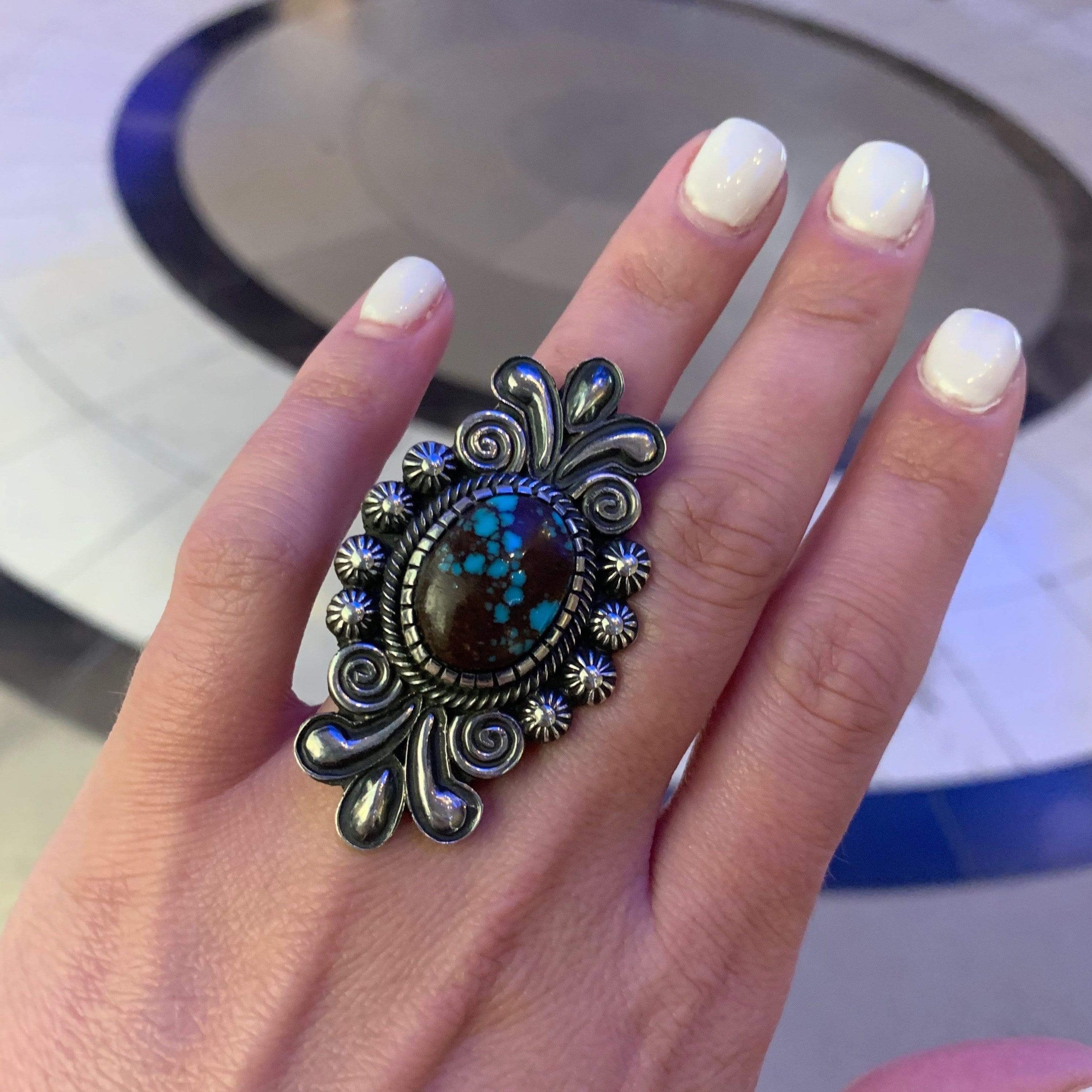 Kalifano Native American Jewelry 7 Leon Martinez Egyptian Prince Turquoise USA Native American Made 925 Sterling Silver Ring NAR3800.001.7