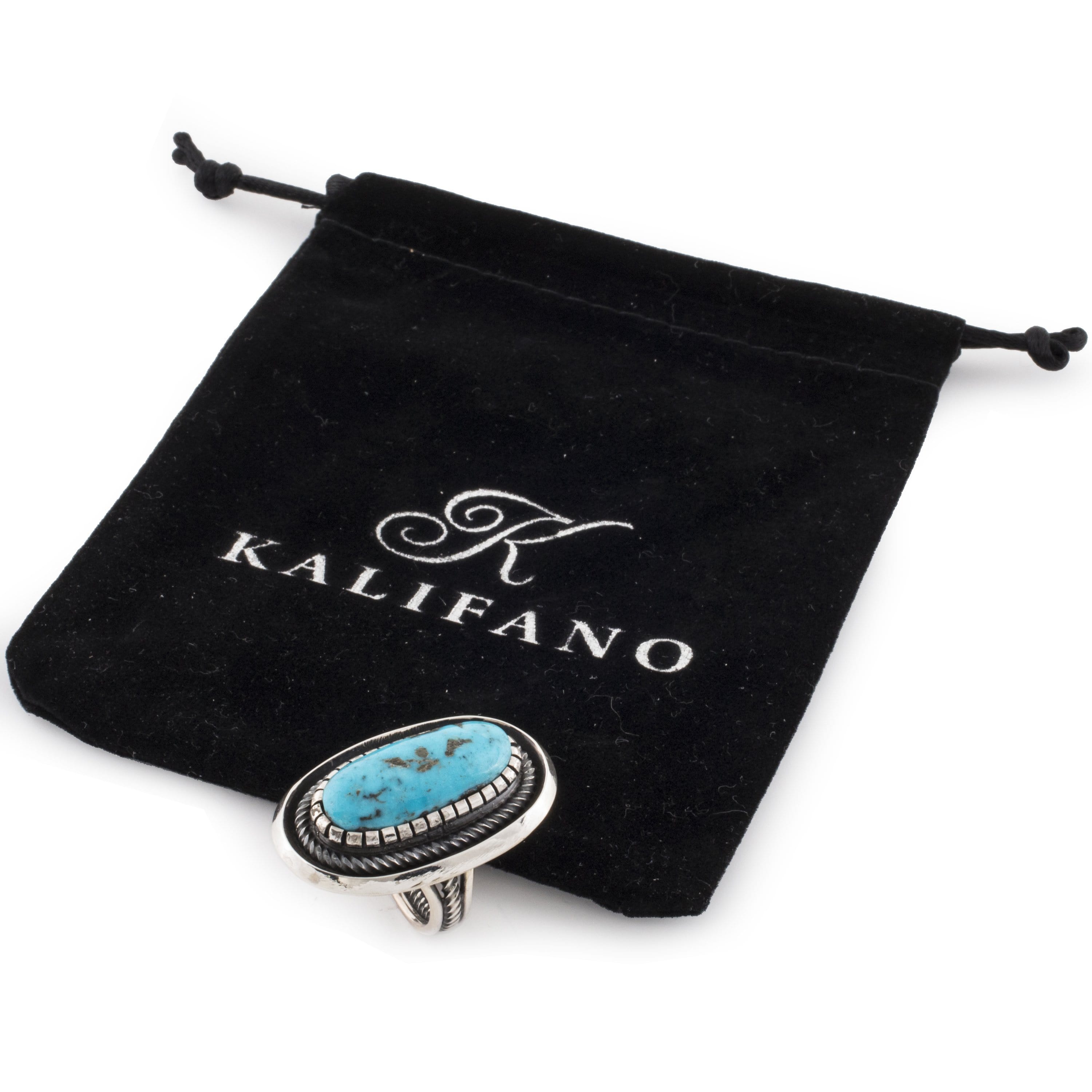 Kalifano Native American Jewelry 7 Leon Martinez Kingman Turquoise USA Native American Made 925 Sterling Silver Ring NAR900.013.7