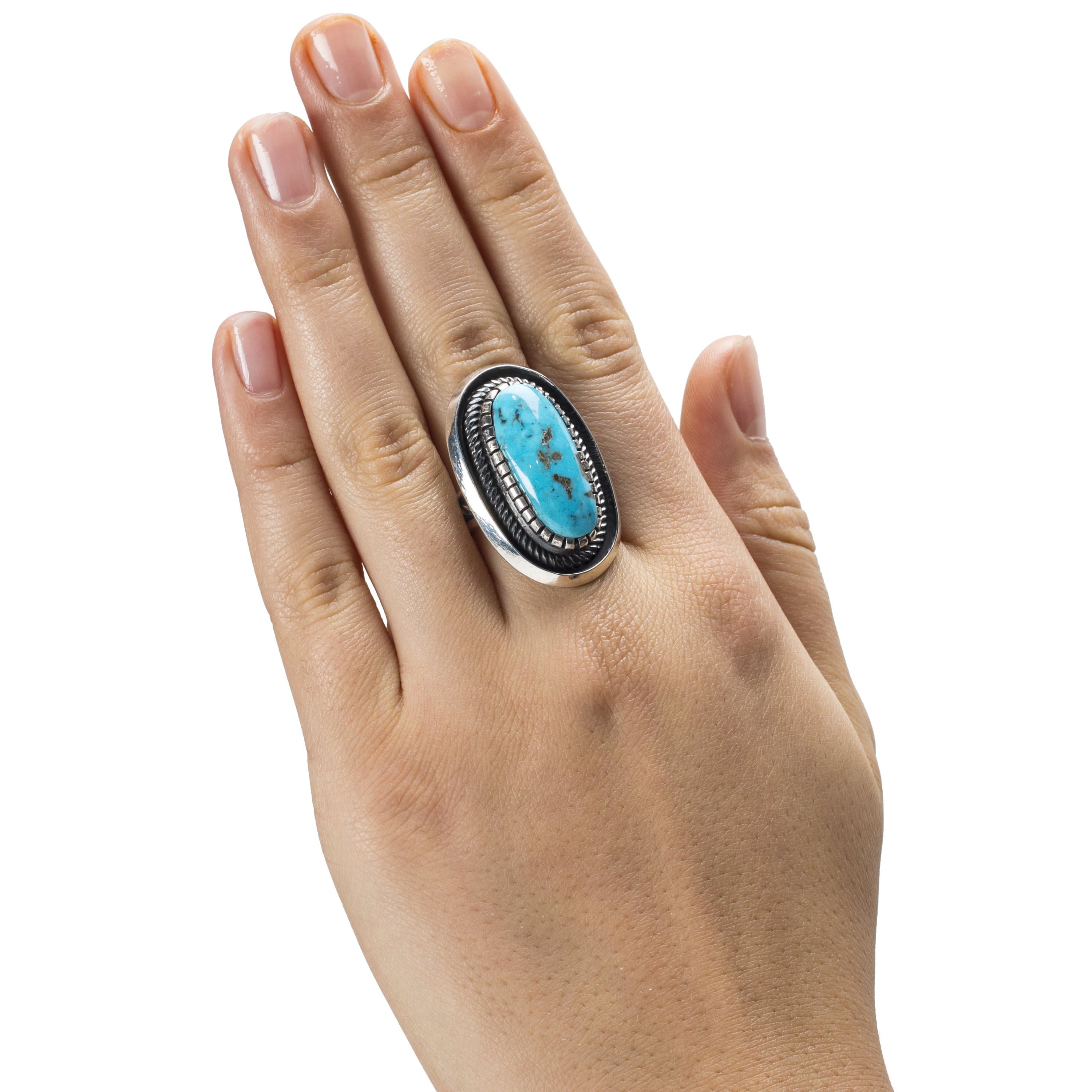 Kalifano Native American Jewelry 7 Leon Martinez Kingman Turquoise USA Native American Made 925 Sterling Silver Ring NAR900.013.7