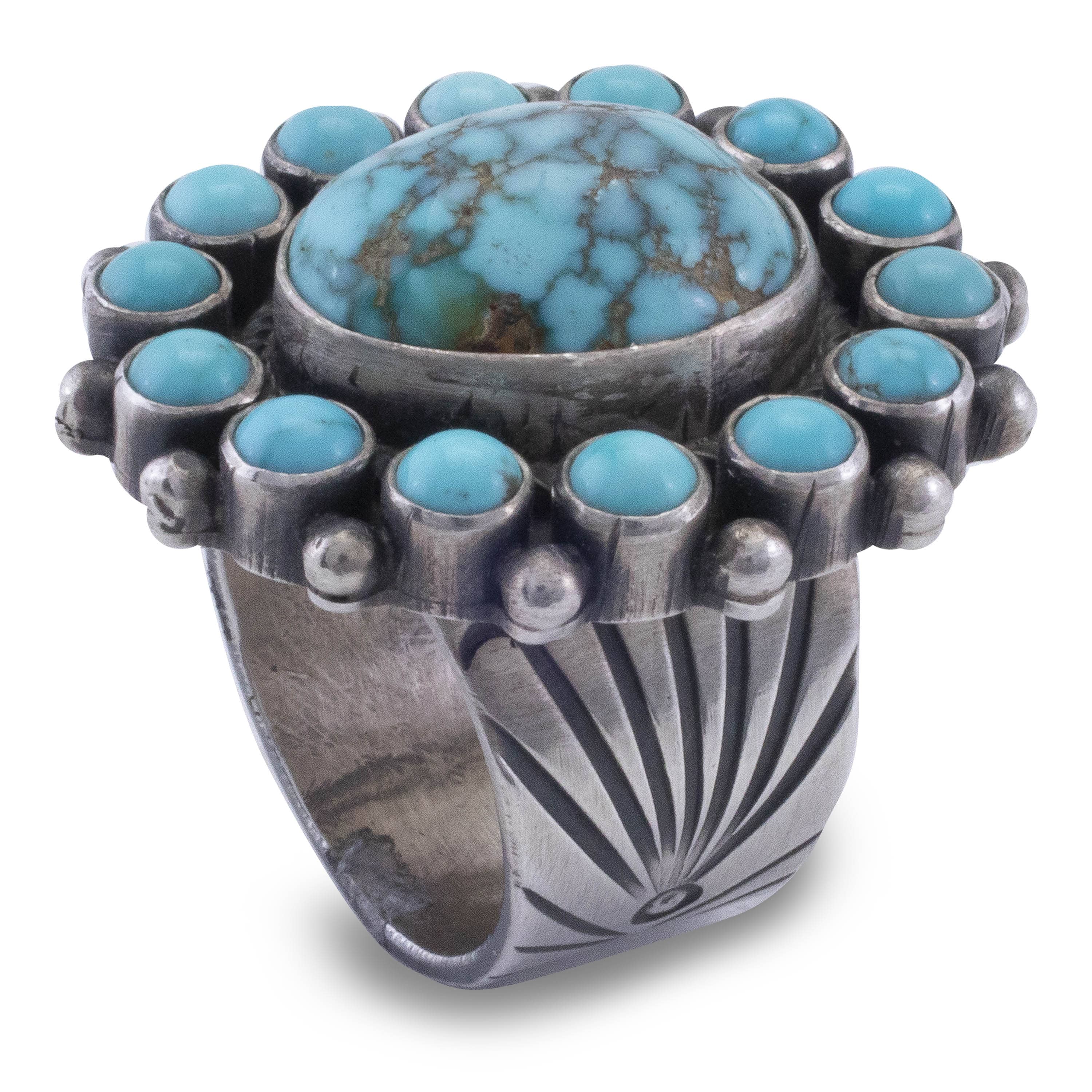 Kalifano Native American Jewelry 7 Paul Livingston Carico Lake Turquoise and Campitos Turquoise USA Native American Made 925 Sterling Silver Ring NAR2400.010.7