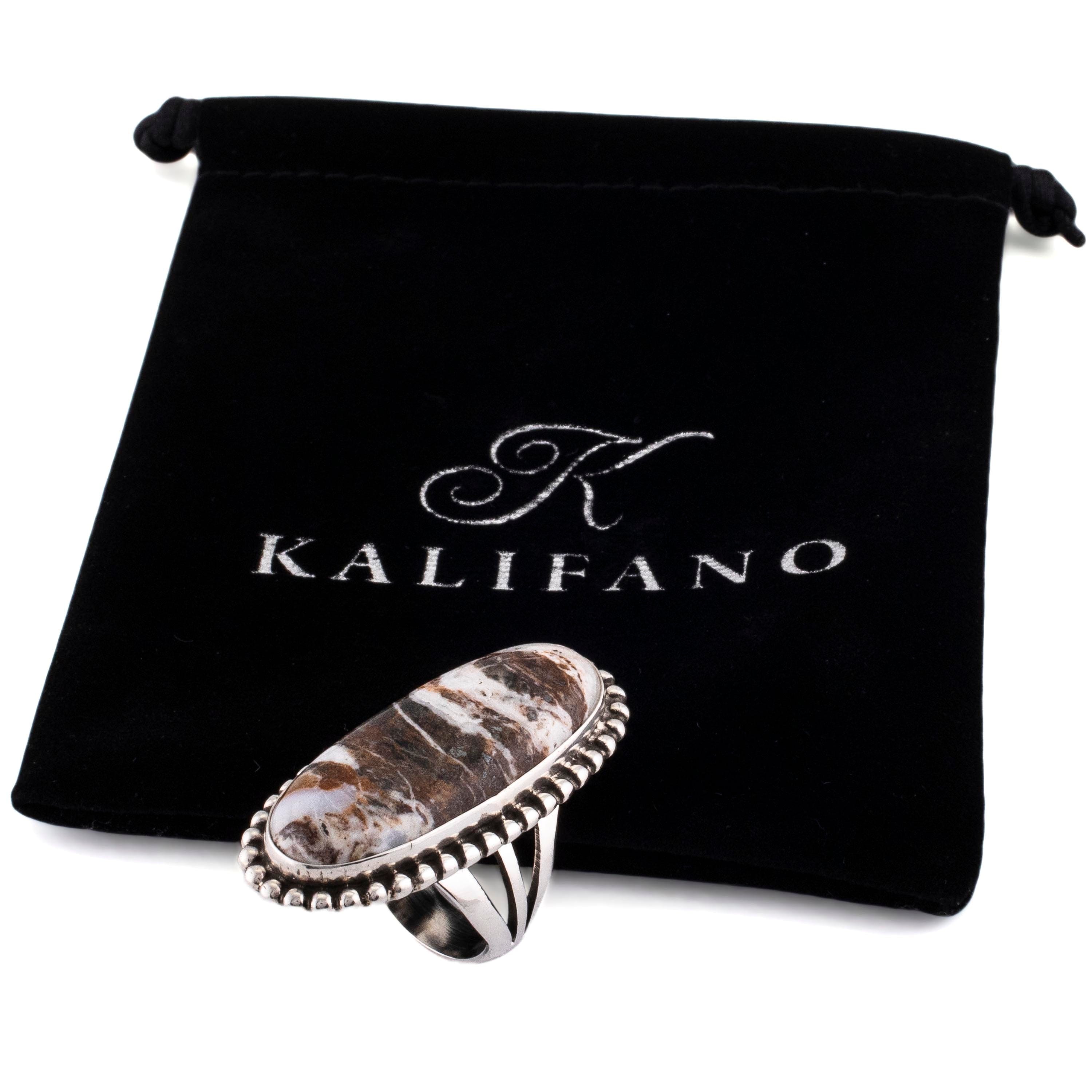 Kalifano Native American Jewelry 8.5 Eddie Secatero Navajo White Buffalo Turquoise USA Native American Made 925 Sterling Silver Ring NAR900.023.85