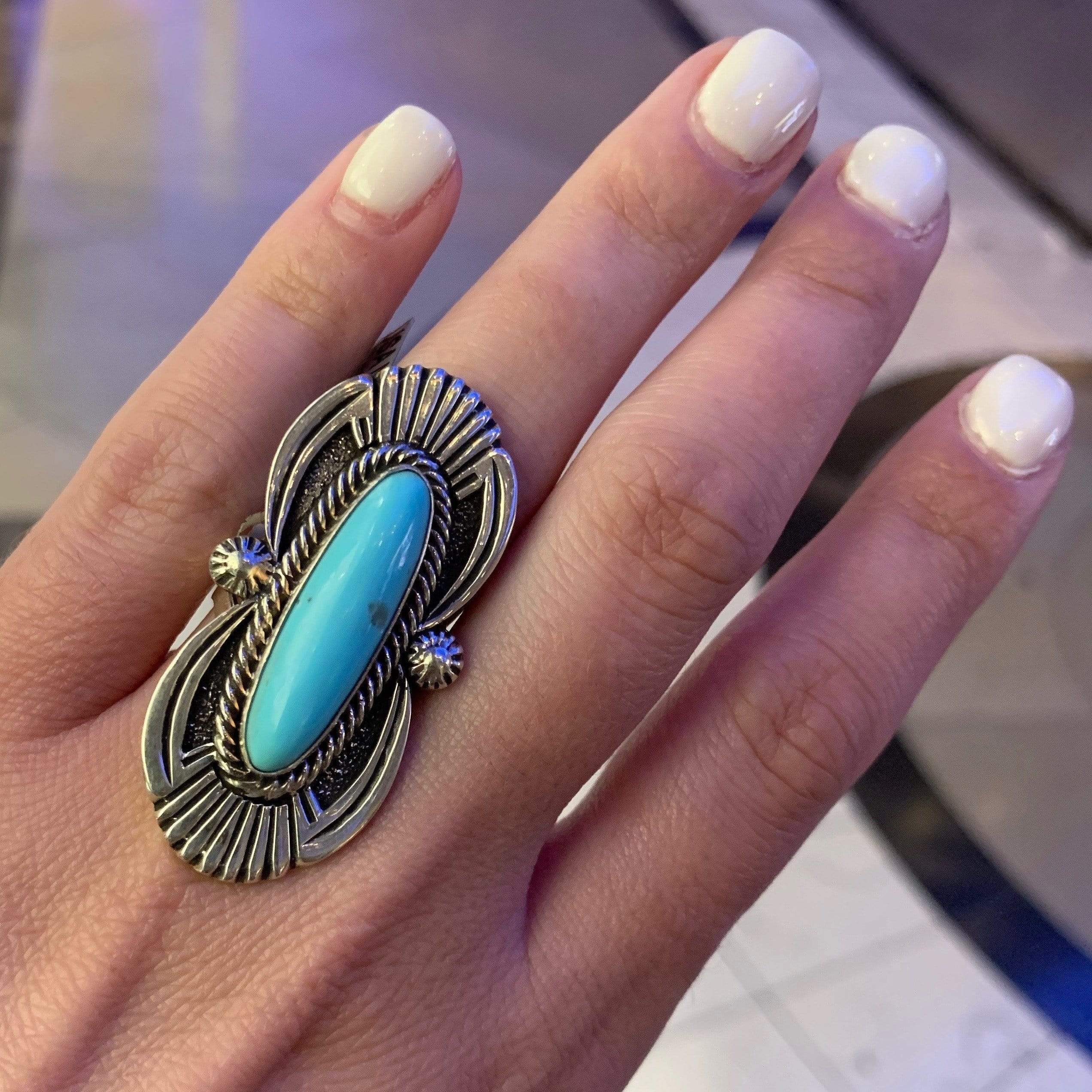 Kalifano Native American Jewelry 8 Campitos Turquoise USA Native American Made 925 Sterling Silver Ring NAR600.012.8