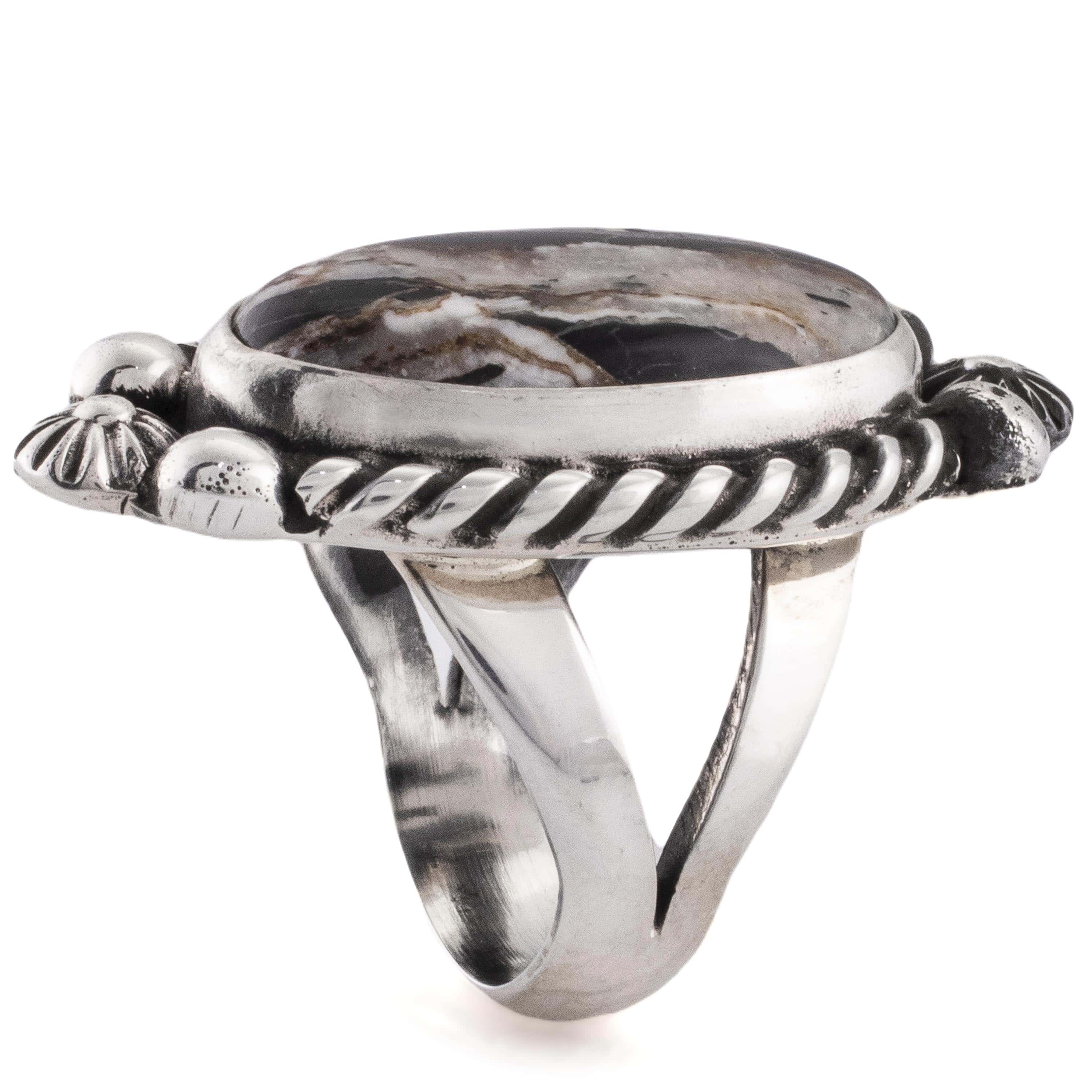 Kalifano Native American Jewelry 8 Eddie Secatero Navajo White Buffalo Turquoise USA Native American Made 925 Sterling Silver Ring NAR800.029.8