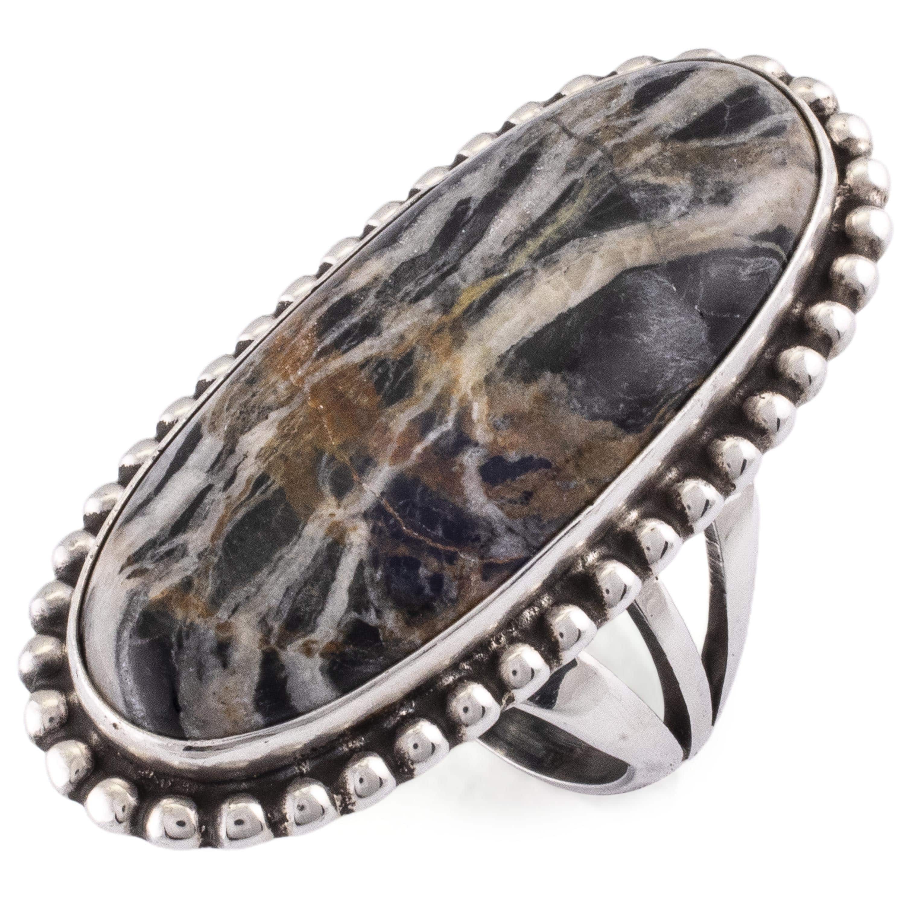 Kalifano Native American Jewelry 8 Eddie Secatero Navajo White Buffalo Turquoise USA Native American Made 925 Sterling Silver Ring NAR900.024.8