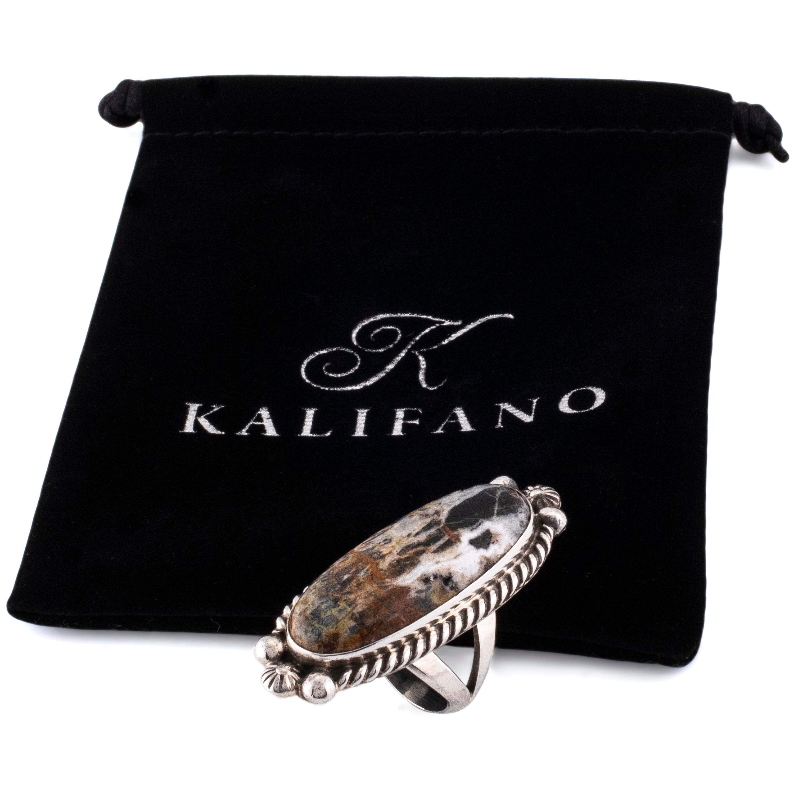 Kalifano Native American Jewelry 8 Eddie Secatero White Buffalo USA Native American Made 925 Sterling Silver Ring NAR1000.018.8