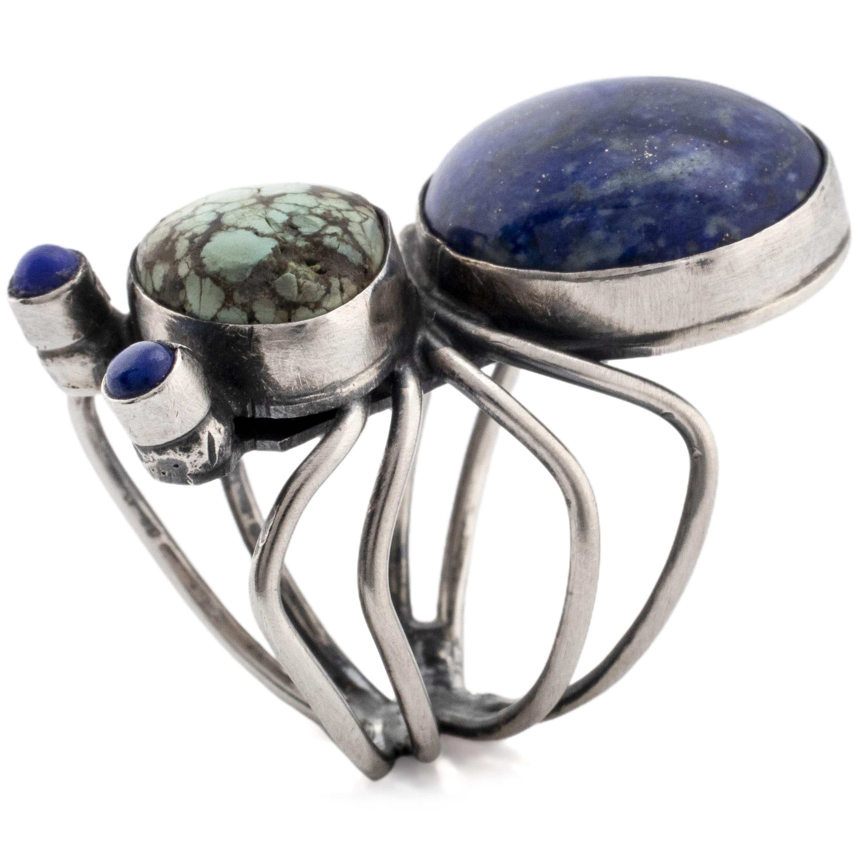 Kalifano Native American Jewelry 8 Herbert Ration Carico Lake and Lapis Spider USA Native American Made 925 Sterling Silver Ring NAR2400.004.8