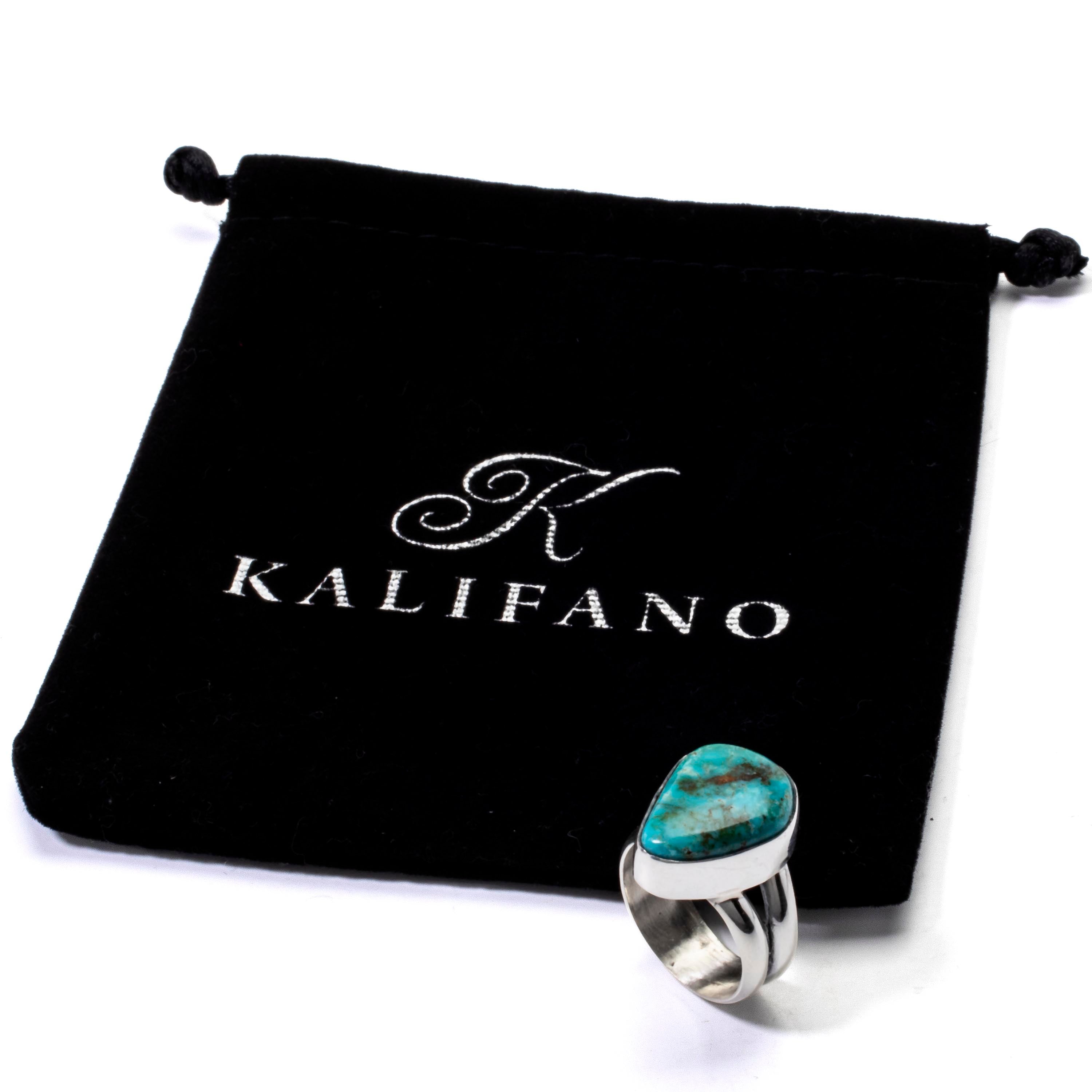 Kalifano Native American Jewelry 8 King Manassa Turquoise USA Handmade 925 Sterling Silver Ring NAR400.072.8