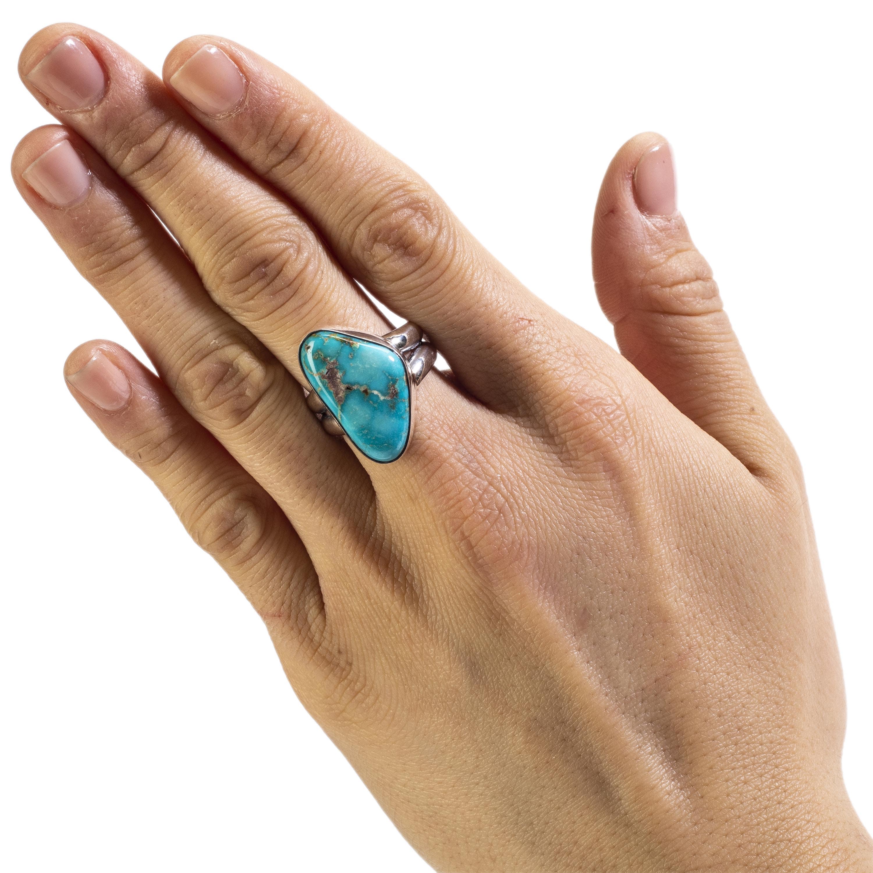 Kalifano Native American Jewelry 8 King Manassa Turquoise USA Handmade 925 Sterling Silver Ring NAR500.048.8