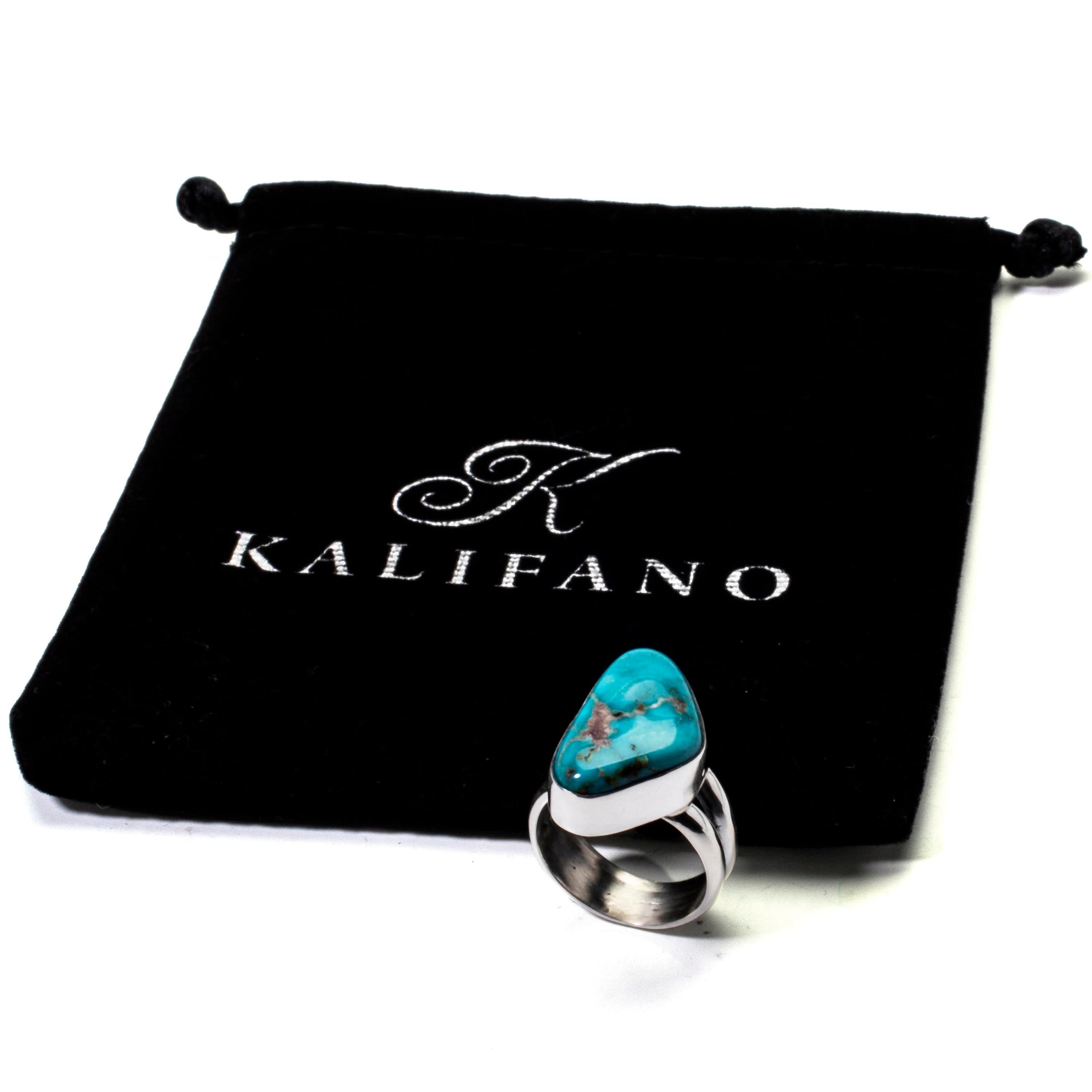 Kalifano Native American Jewelry 8 King Manassa Turquoise USA Handmade 925 Sterling Silver Ring NAR500.048.8